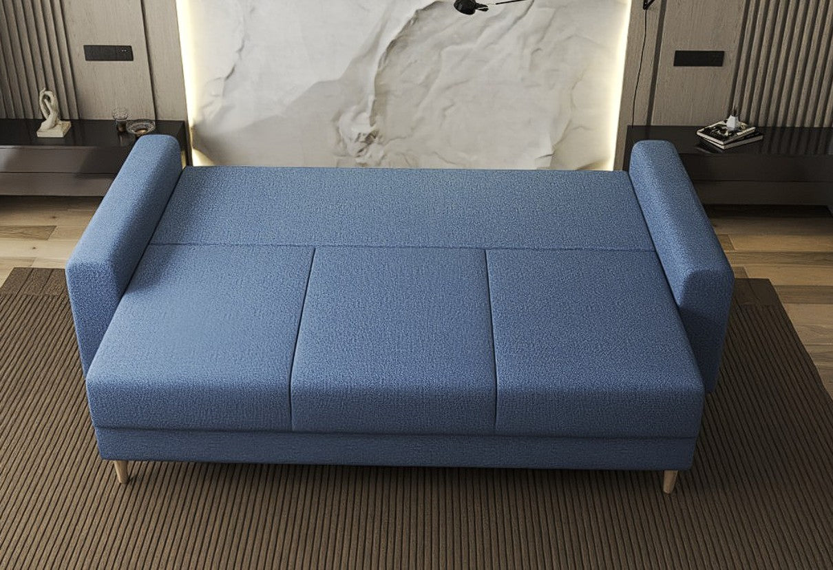 Canapea extensibilă dumonde cu ladă de depozitare si sezut confortabil din spuma high-density, Kronos Enjoy Albastru 210x100 cm