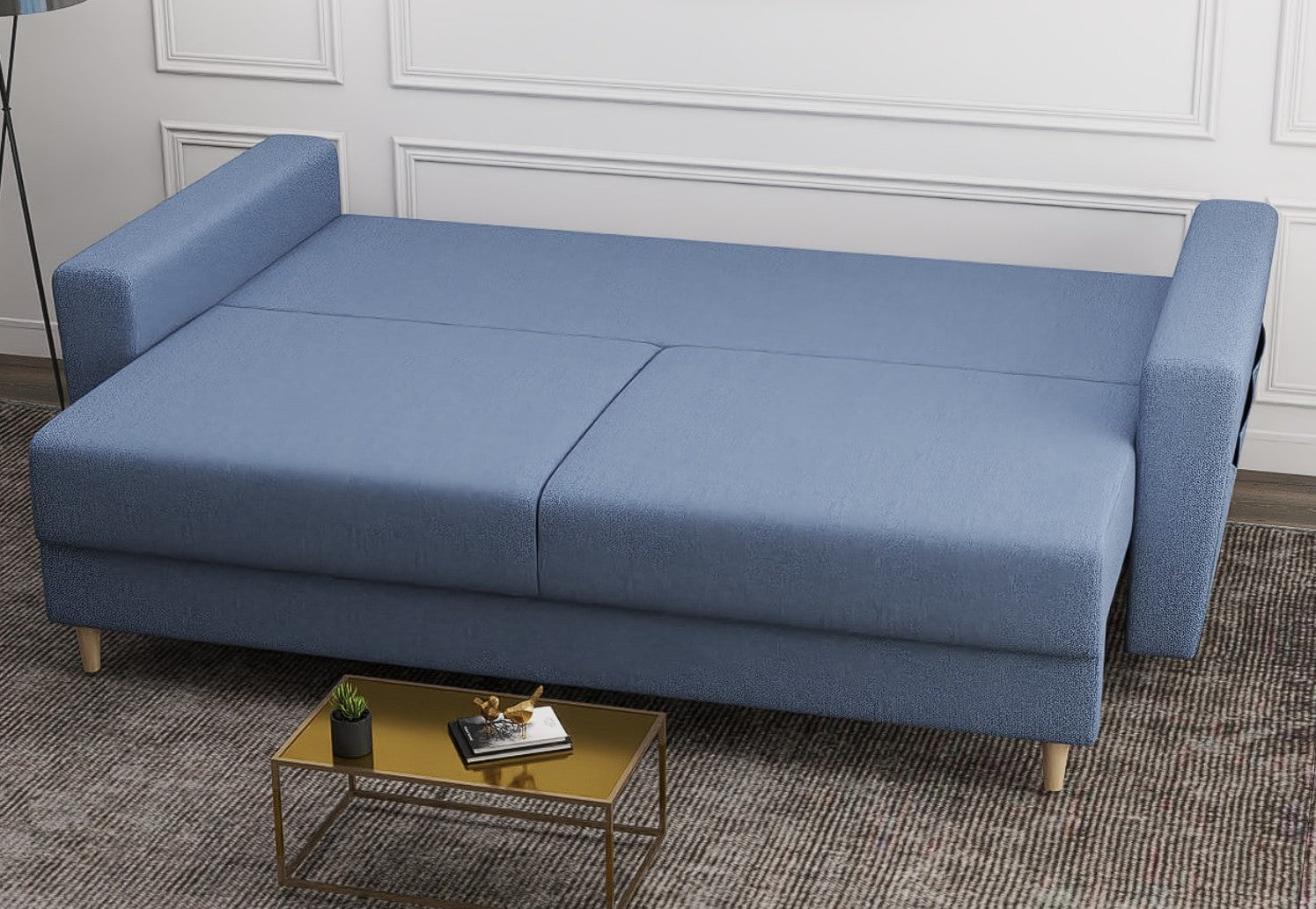 Canapea extensibilă dumonde cu ladă de depozitare si sezut confortabil din spuma high-density, Summer Enjoy Albastru 225x100 cm