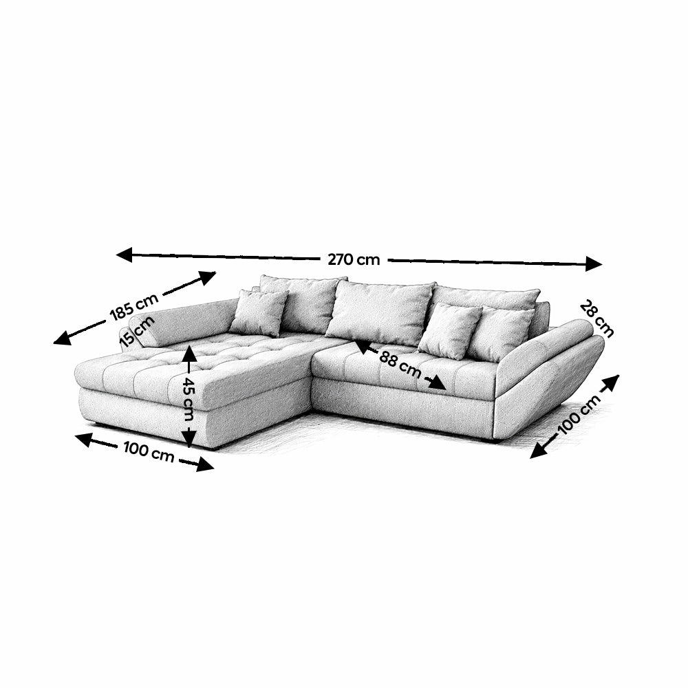 Colțar extensibil dumonde cu ladă de depozitare si sezut confortabil din spuma high-density, Loana Enjoy Camel II 270x185 cm