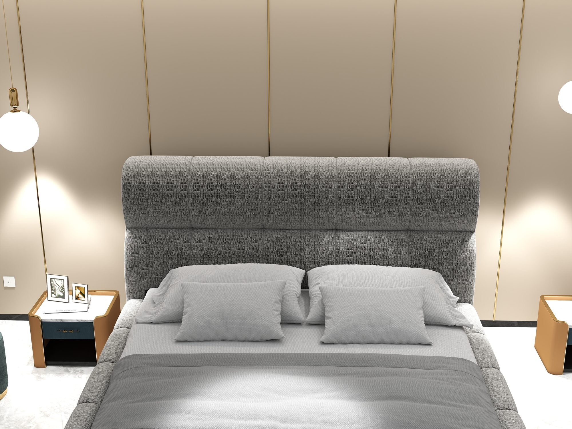 Pat dormitor dumonde, tapitat gri, Elaris 160x200 cm, somiera rabatabila inclusa, spatiu depozitare