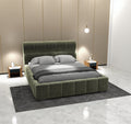 Pat dormitor dumonde, tapitat verde, Elaris 180x200 cm, somiera rabatabila inclusa, spatiu depozitare