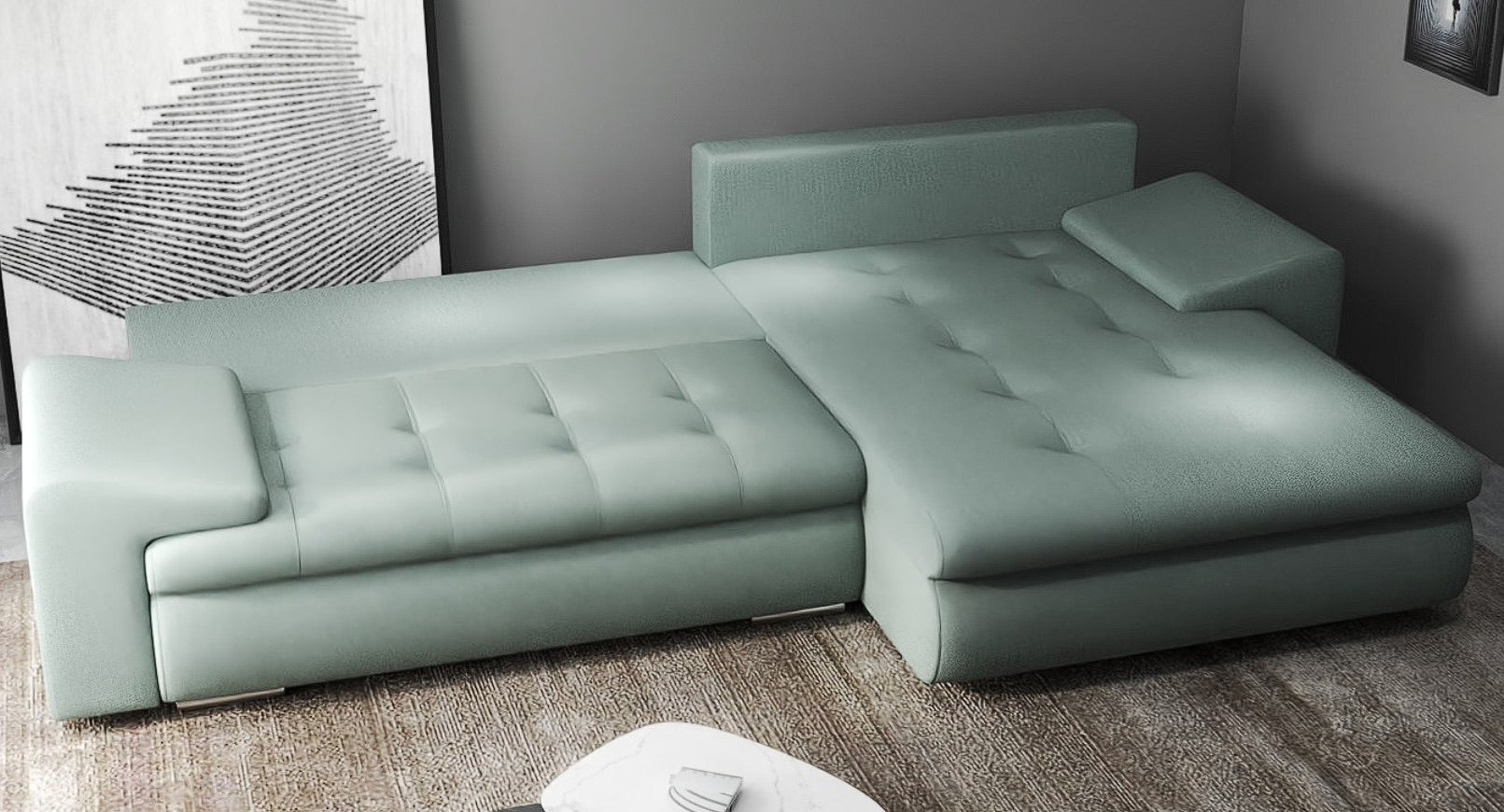 Colțar extensibil dumonde cu ladă de depozitare si sezut confortabil din spuma high-density, Leonardo Enjoy Mint 260x185 cm II