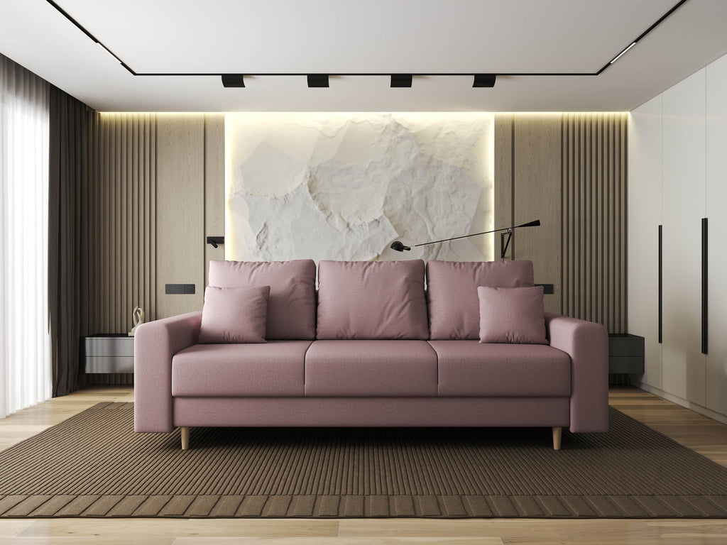 Canapea extensibilă dumonde cu ladă de depozitare si sezut confortabil din spuma high-density, Kronos Enjoy Flamingo 210x100 cm