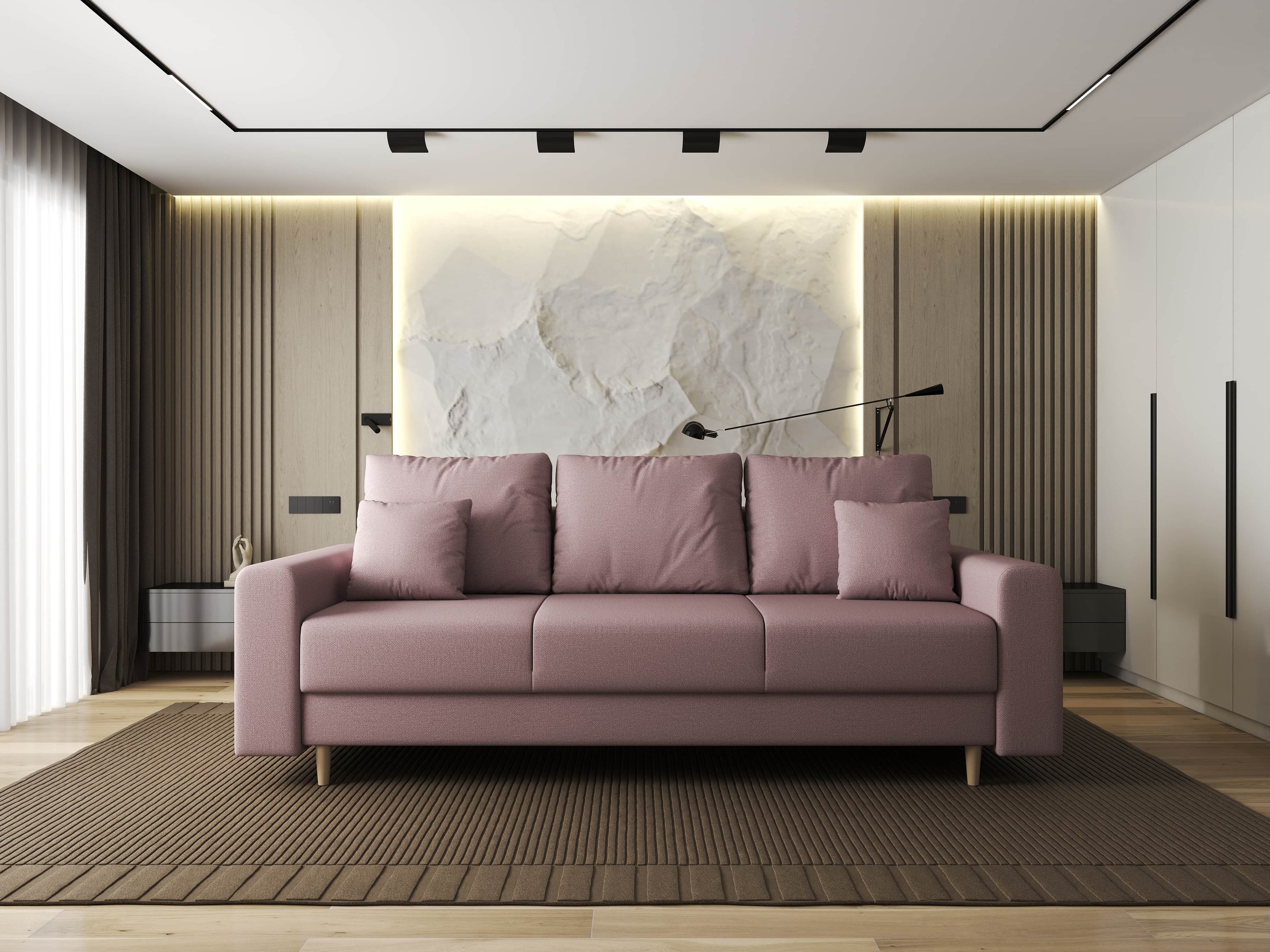 Canapea extensibilă dumonde cu ladă de depozitare si sezut confortabil din spuma high-density, Kronos Enjoy Flamingo 210x100 cm