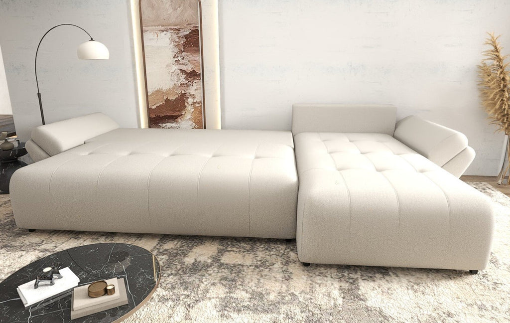 Colțar extensibil dumonde cu ladă de depozitare si sezut confortabil din spuma high-density, Berlin XL Enjoy Beige 350x185 cm II