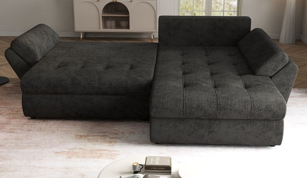 Colțar extensibil dumonde cu ladă de depozitare si sezut confortabil din spuma high-density, Loana Enjoy Black 270x185 cm