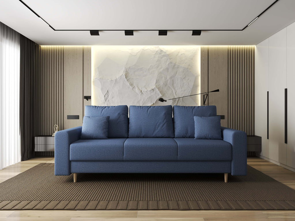 Canapea extensibilă dumonde cu ladă de depozitare si sezut confortabil din spuma high-density, Kronos Enjoy Albastru 210x100 cm