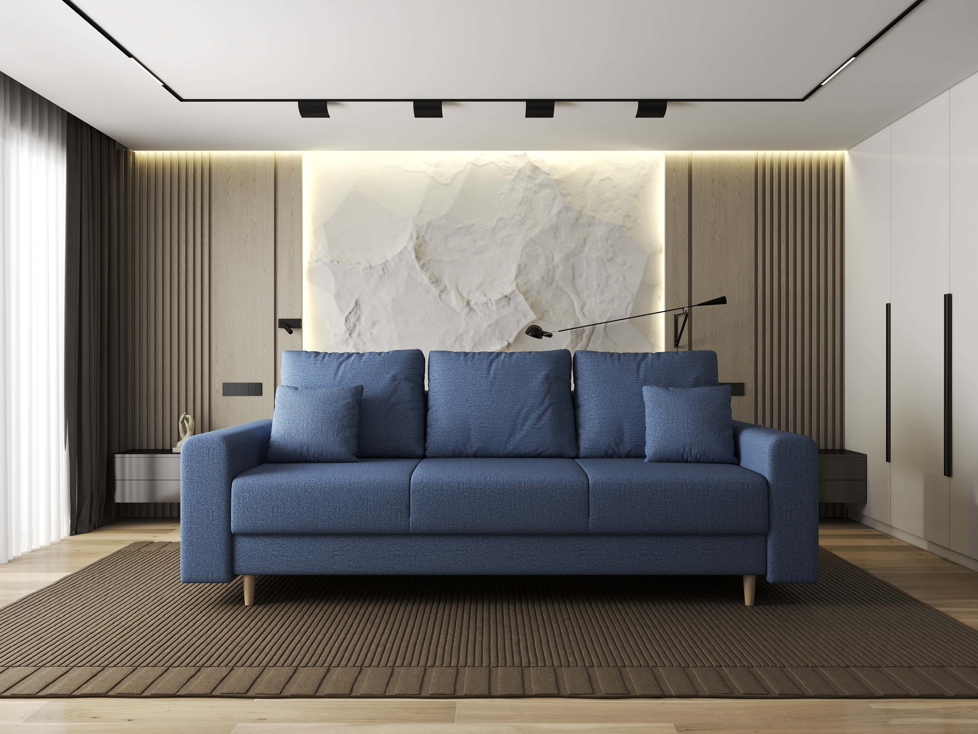 Canapea extensibilă dumonde cu ladă de depozitare si sezut confortabil din spuma high-density, Kronos Enjoy Albastru 210x100 cm
