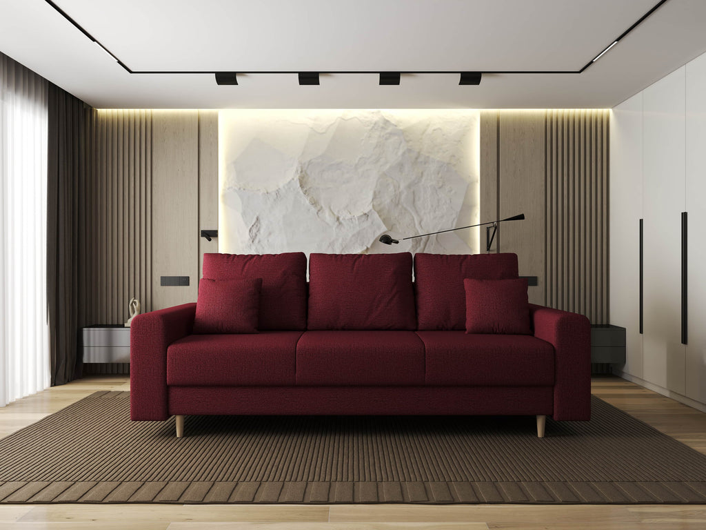 Canapea extensibilă dumonde cu ladă de depozitare si sezut confortabil din spuma high-density, Kronos Enjoy Rosu 210x100 cm