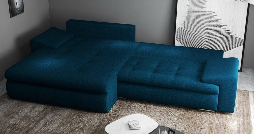 Colțar extensibil dumonde cu ladă de depozitare si sezut confortabil din spuma high-density, Leonardo Enjoy Petrol 260x185 cm