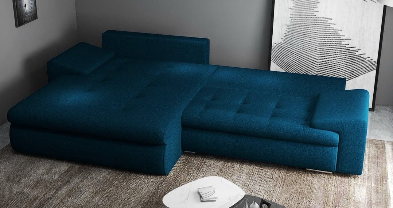 Colțar extensibil dumonde cu ladă de depozitare si sezut confortabil din spuma high-density, Leonardo Enjoy Petrol 260x185 cm