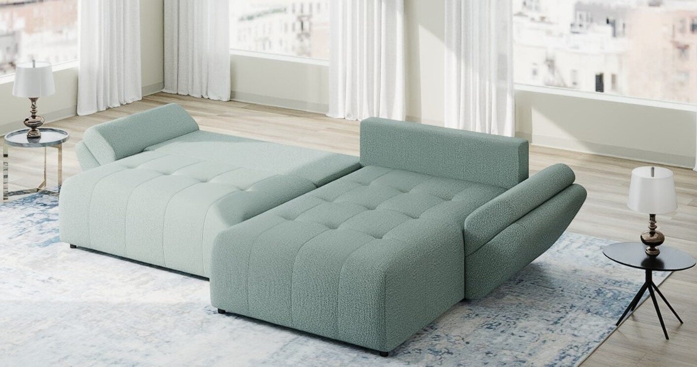 Colțar extensibil dumonde cu ladă de depozitare si sezut confortabil din spuma high-density, Berlin Enjoy Mint 280x185 cm II