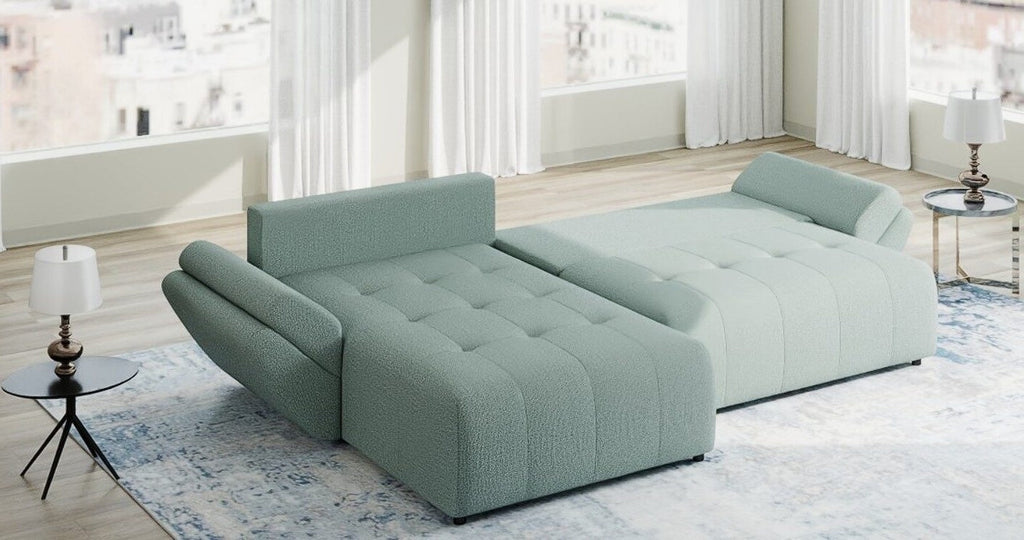 Colțar extensibil dumonde cu ladă de depozitare si sezut confortabil din spuma high-density, Berlin Enjoy Verde Mint 280x185 cm