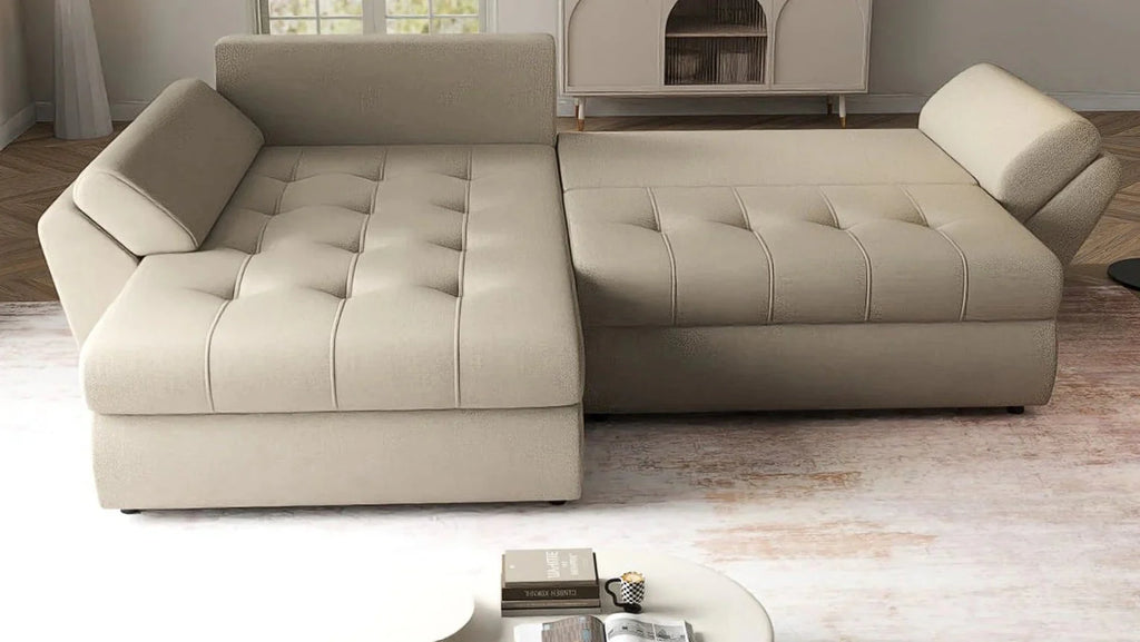 Colțar extensibil dumonde cu ladă de depozitare si sezut confortabil din spuma high-density, Loana Enjoy Camel II 270x185 cm