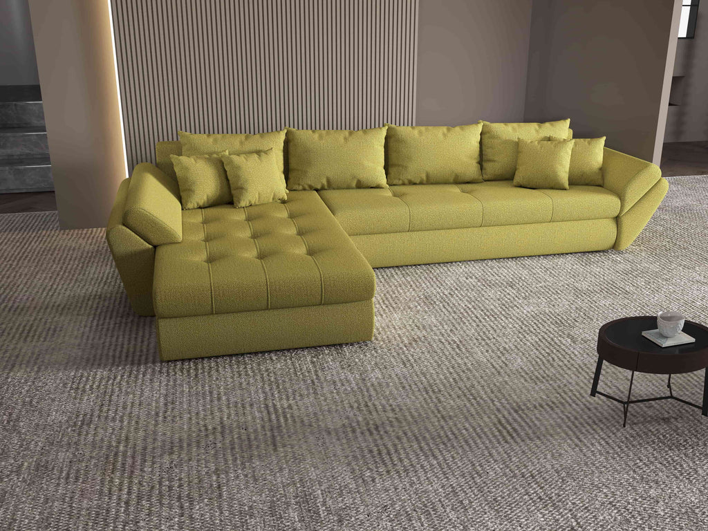 Colțar extensibil dumonde cu ladă de depozitare si sezut confortabil din spuma high-density, Loana XL Enjoy Verde 335x185 cm