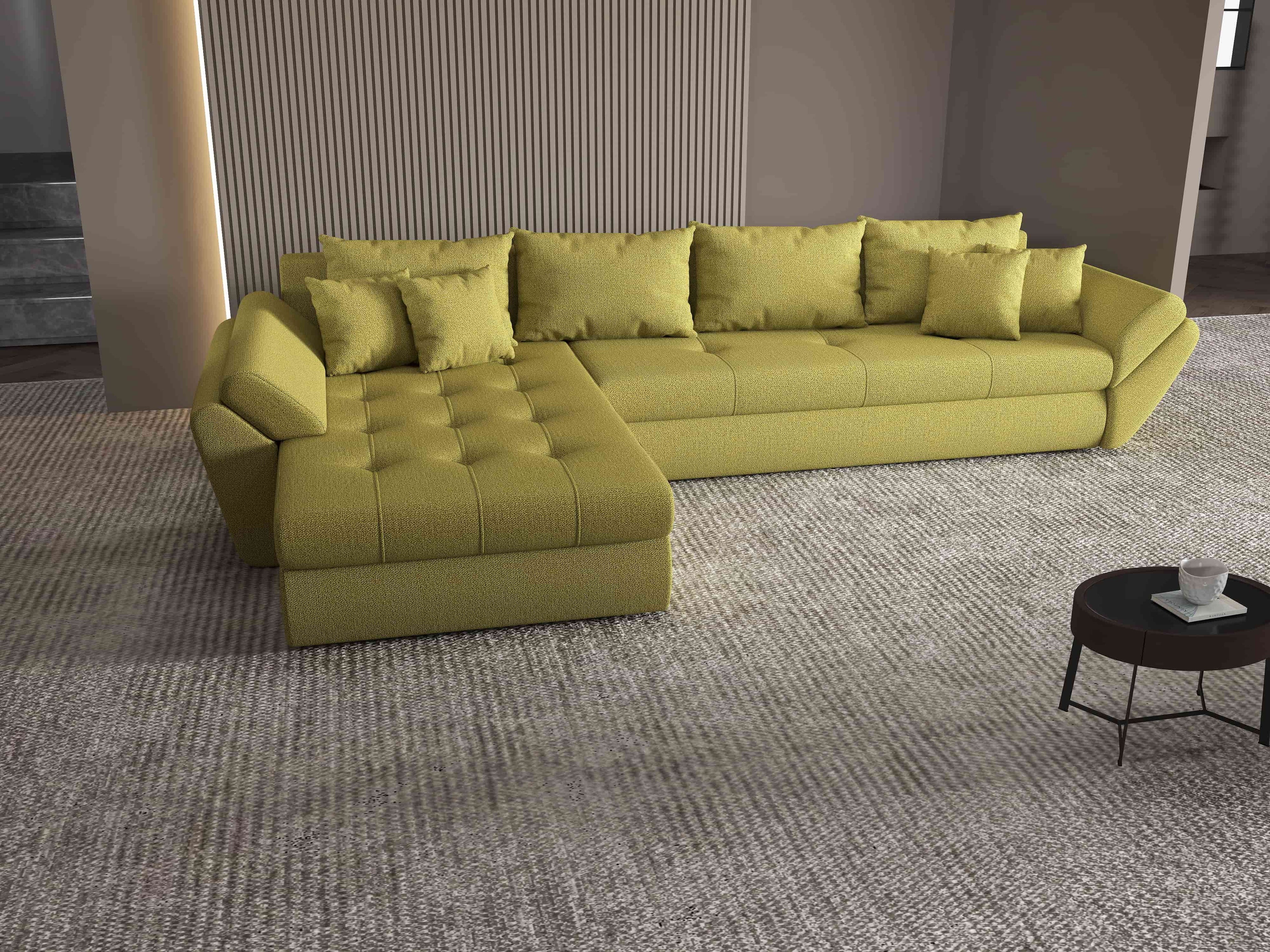 Colțar extensibil dumonde cu ladă de depozitare si sezut confortabil din spuma high-density, Loana XL Enjoy Verde 335x185 cm