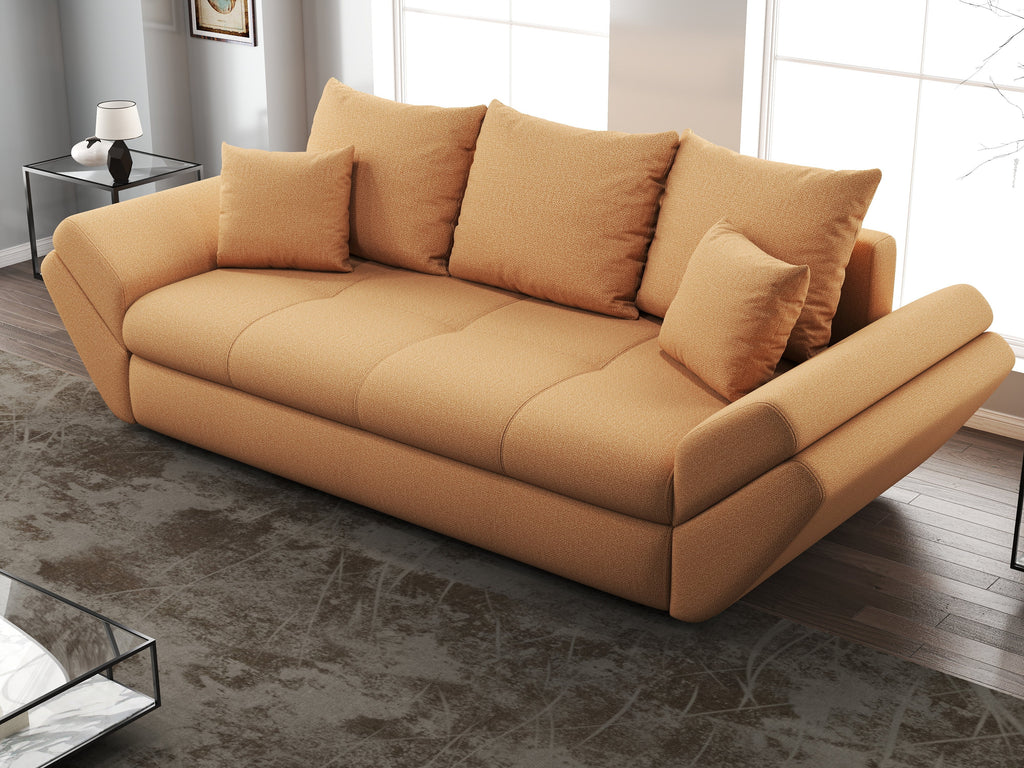 Canapea extensibilă dumonde cu ladă de depozitare si sezut confortabil din spuma high-density, Loana Enjoy Mango 250x100 cm