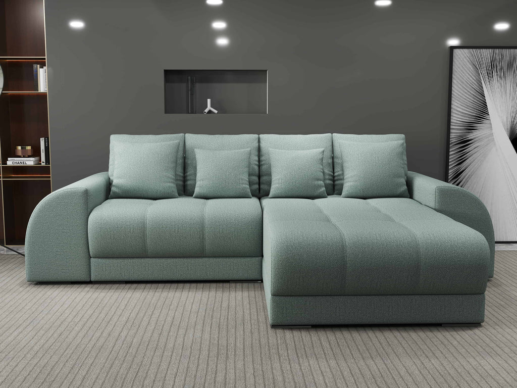 Colțar extensibil dumonde cu ladă de depozitare si sezut confortabil din spuma high-density, Verona Enjoy Mint II 290x185 cm