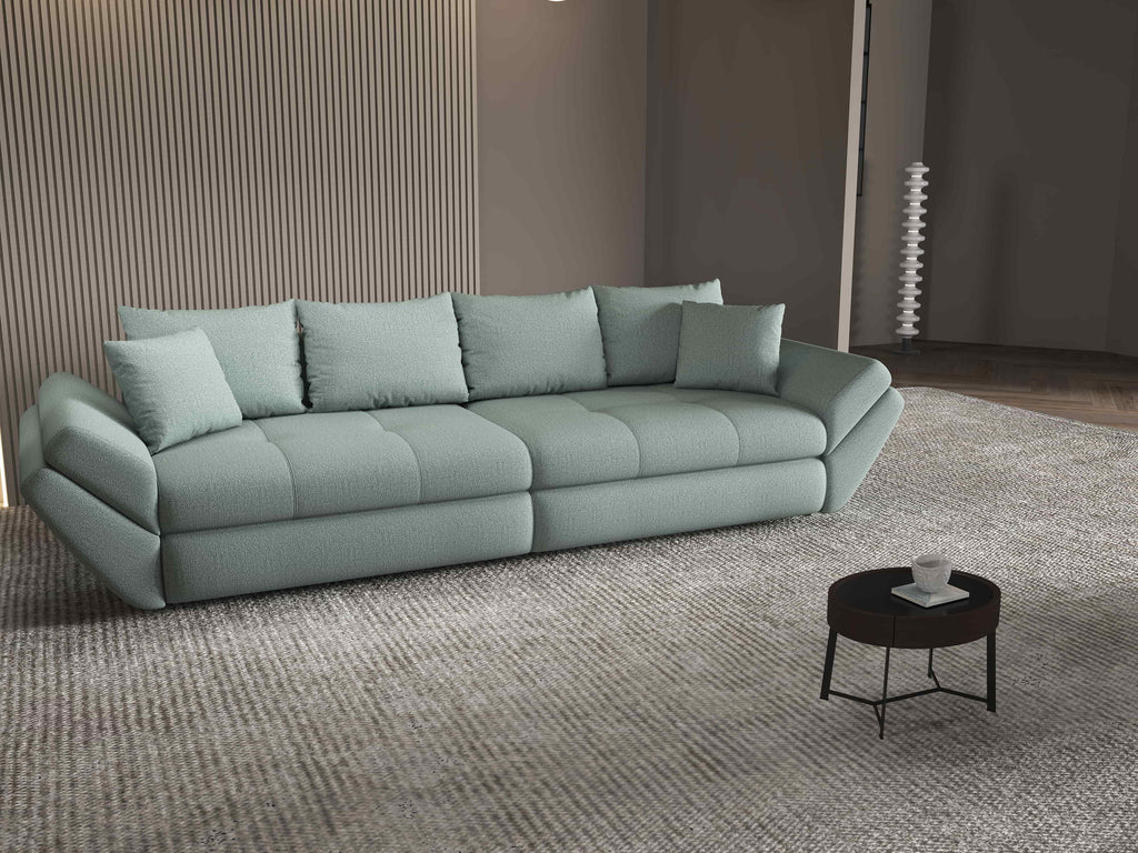 Canapea extensibilă dumonde cu ladă de depozitare si sezut confortabil din spuma high-density, Loana Enjoy Mint 300x100 cm