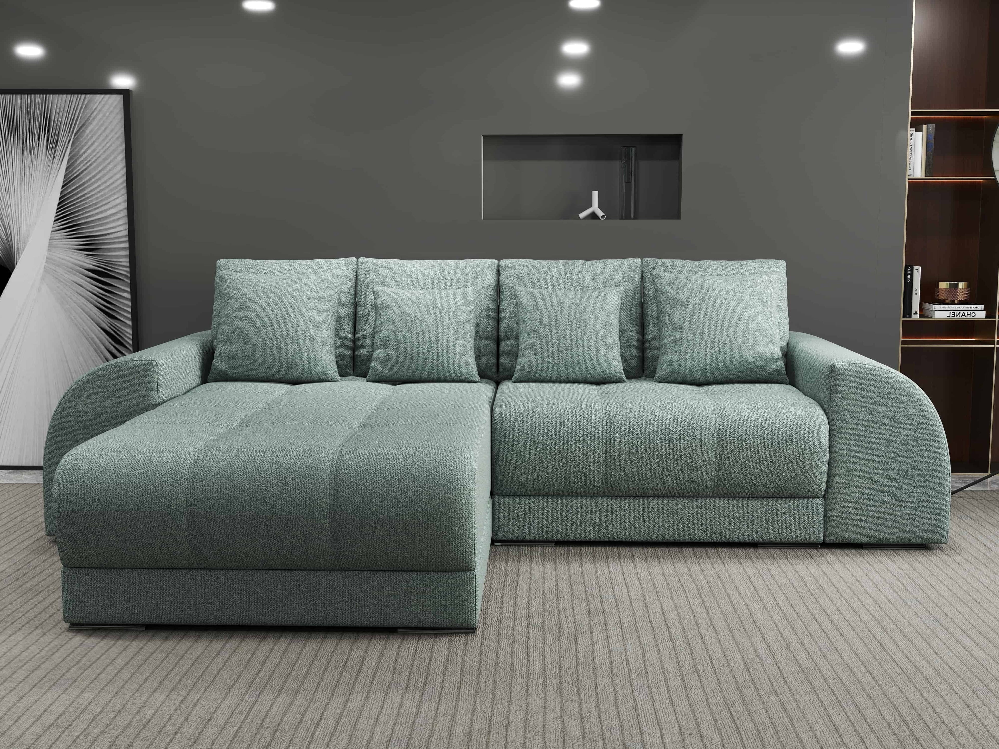 Colțar extensibil dumonde cu ladă de depozitare si sezut confortabil din spuma high-density, Verona Enjoy Mint 290x185 cm