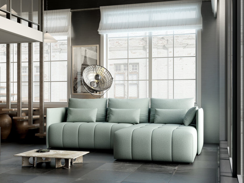 Colțar extensibil dumonde cu ladă de depozitare si sezut confortabil din spuma high-density, Malta Enjoy Mint II 235x185 cm