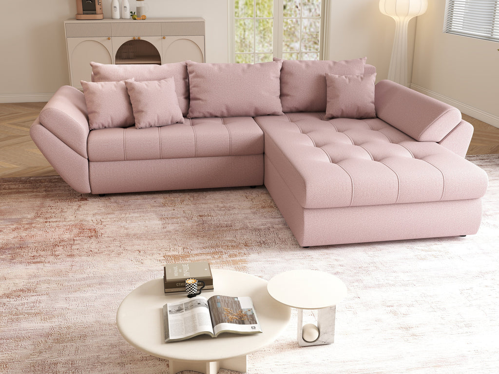 Colțar extensibil dumonde cu ladă de depozitare si sezut confortabil din spuma high-density, Loana Enjoy Flamingo II 270x185 cm