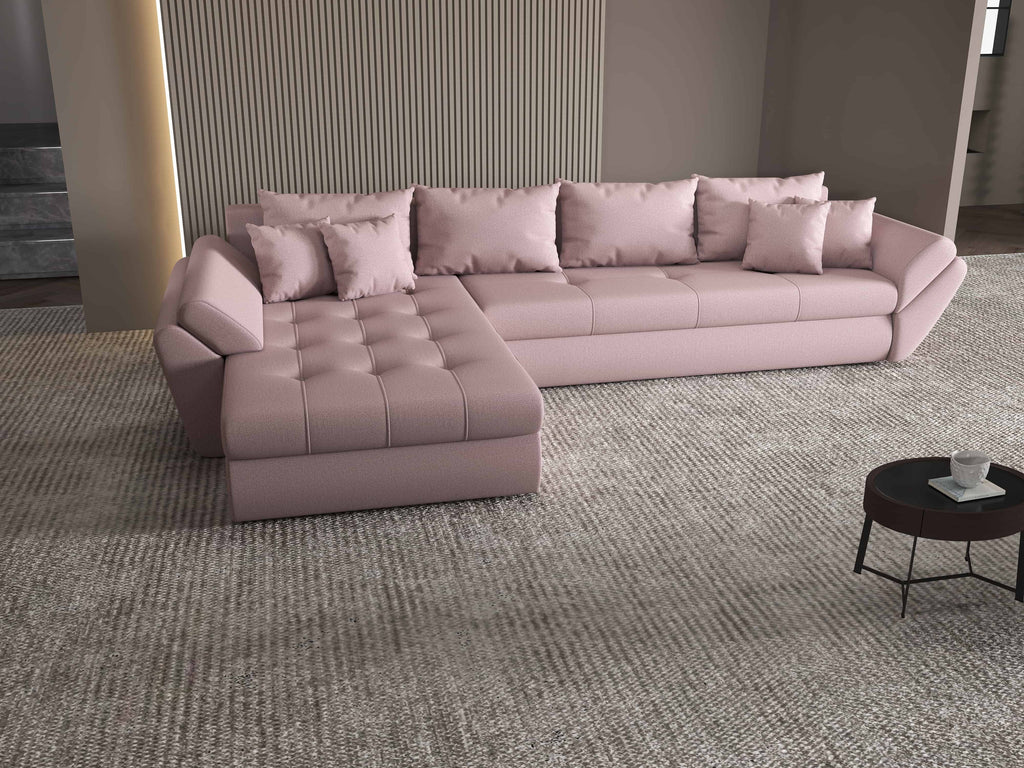 Colțar extensibil dumonde cu ladă de depozitare si sezut confortabil din spuma high-density, Loana XL Enjoy Flamingo 335x185 cm