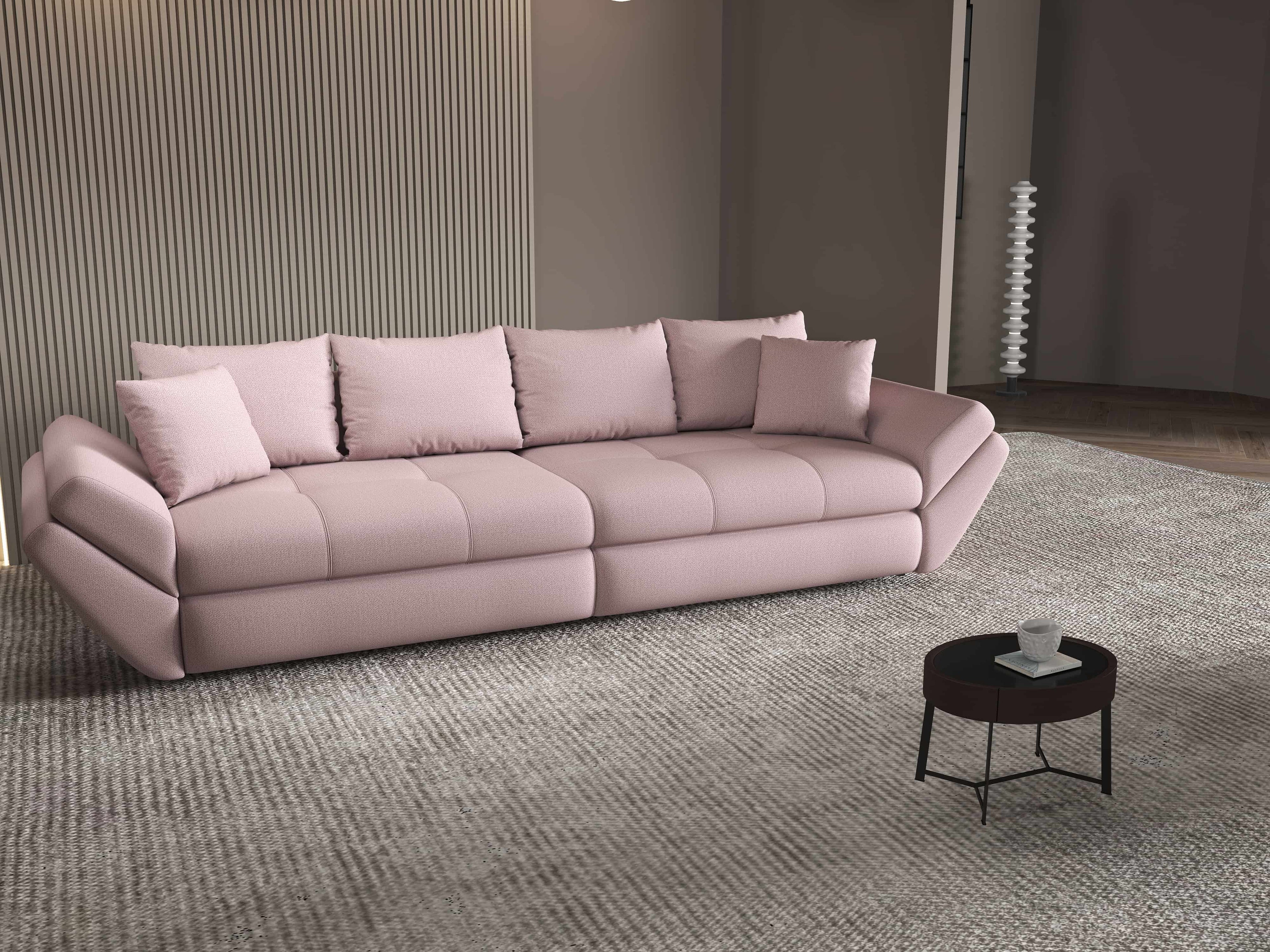 Canapea extensibilă dumonde cu ladă de depozitare si sezut confortabil din spuma high-density, Loana Enjoy Roz 300x100 cm