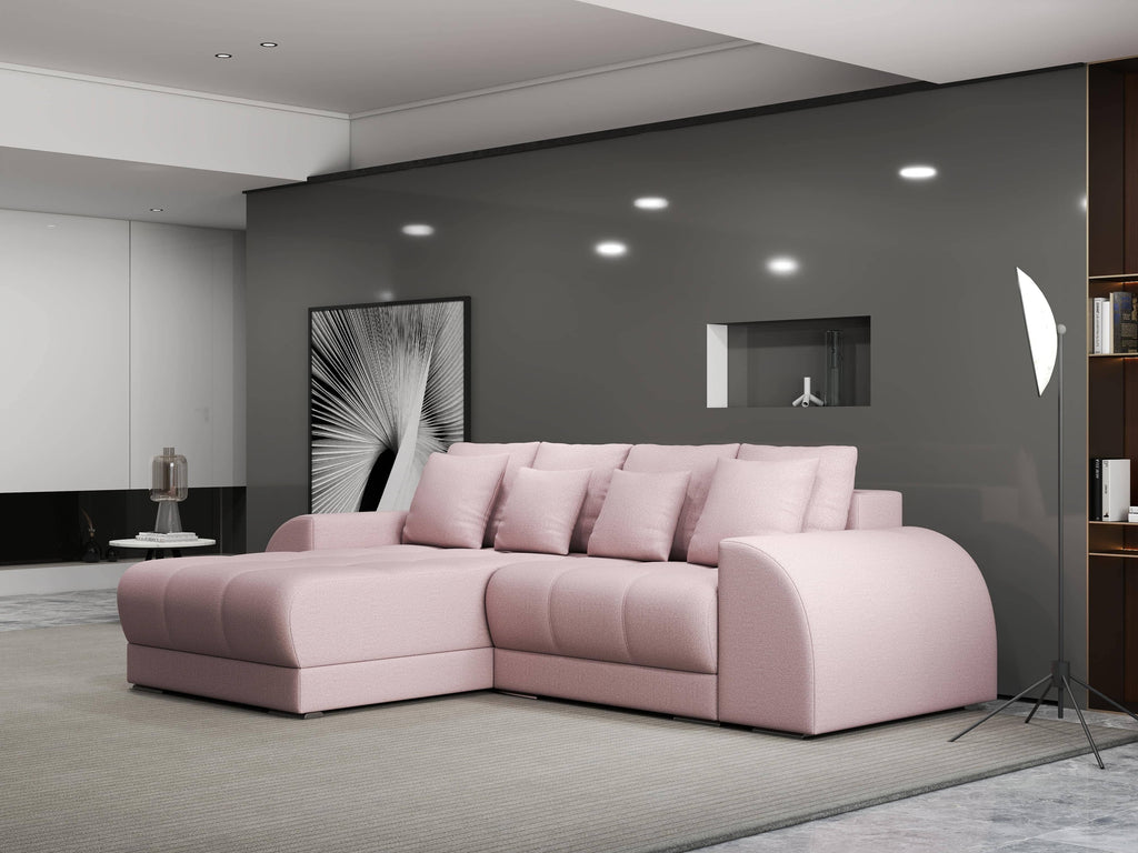Colțar extensibil dumonde cu ladă de depozitare si sezut confortabil din spuma high-density, Verona Enjoy Roz 290x185 cm
