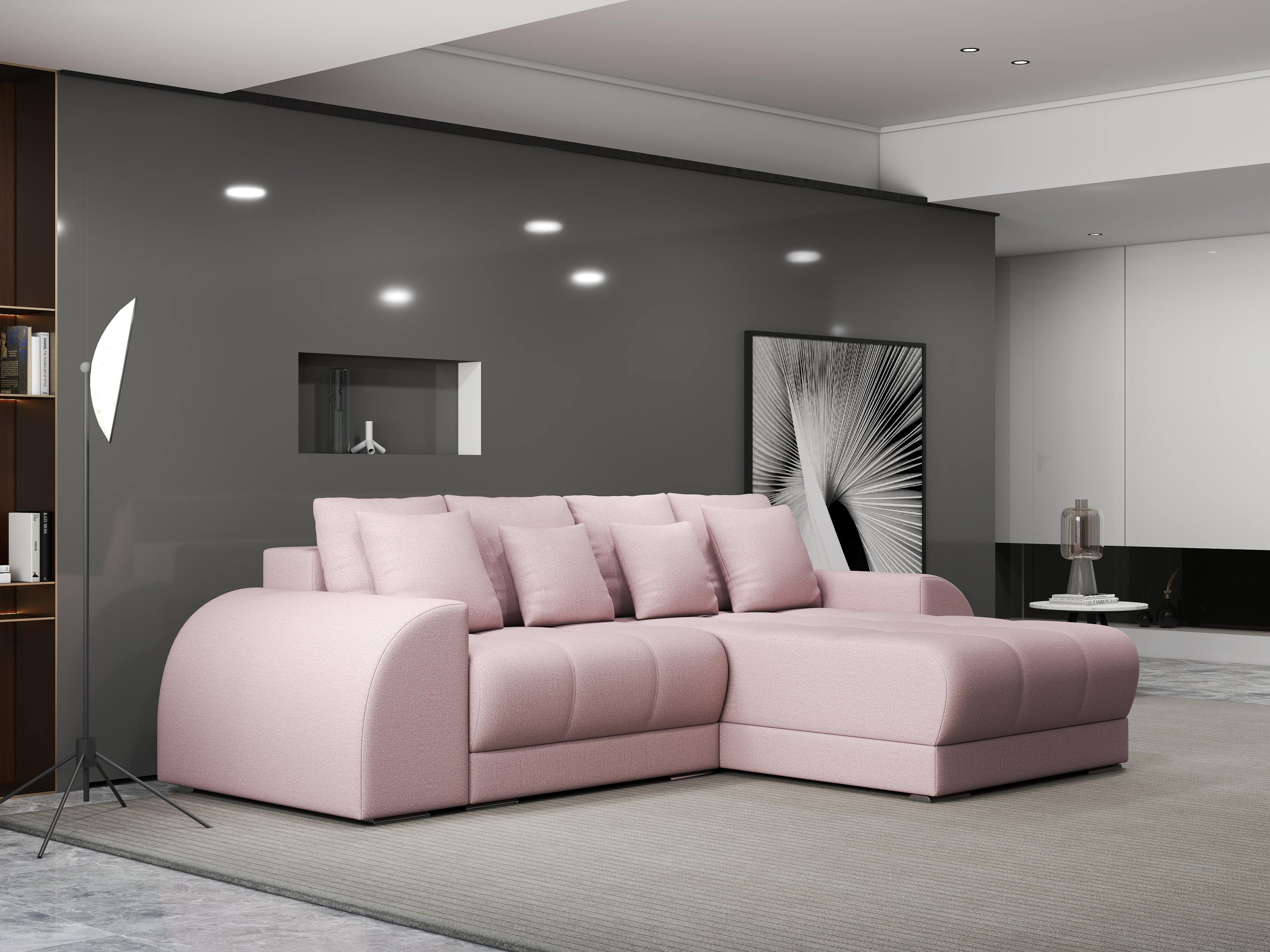 Colțar extensibil dumonde cu ladă de depozitare si sezut confortabil din spuma high-density, Verona Enjoy Roz II 290x185 cm