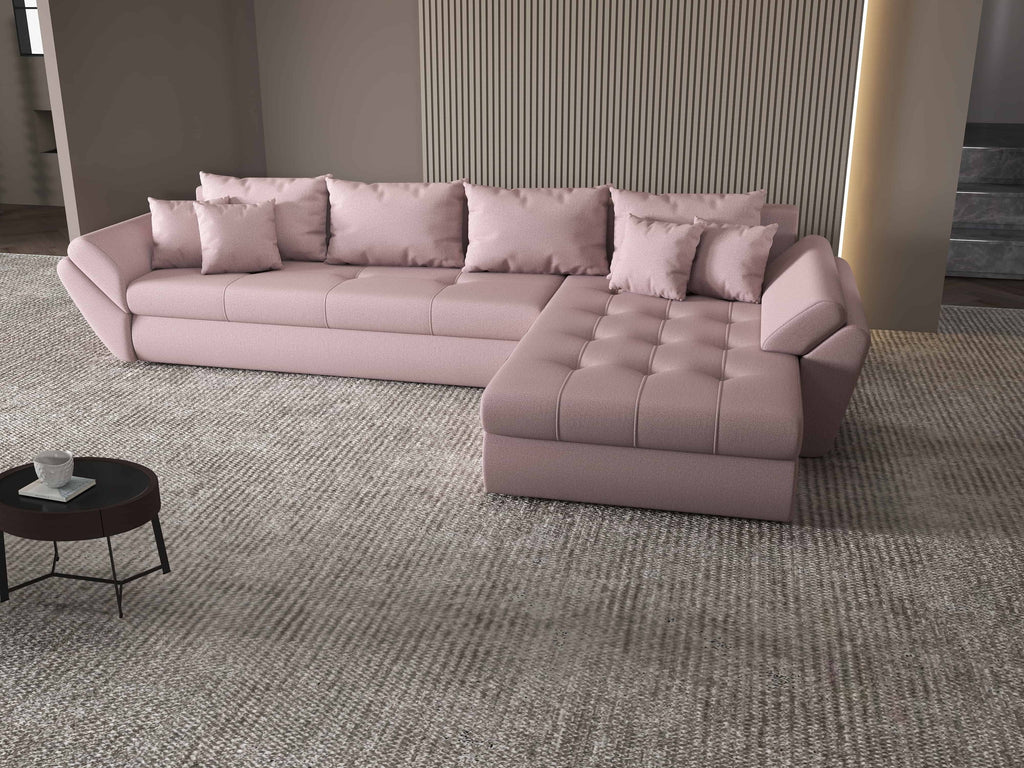 Colțar extensibil dumonde cu ladă de depozitare si sezut confortabil din spuma high-density, Loana XL Enjoy Flamingo II 335x185 cm