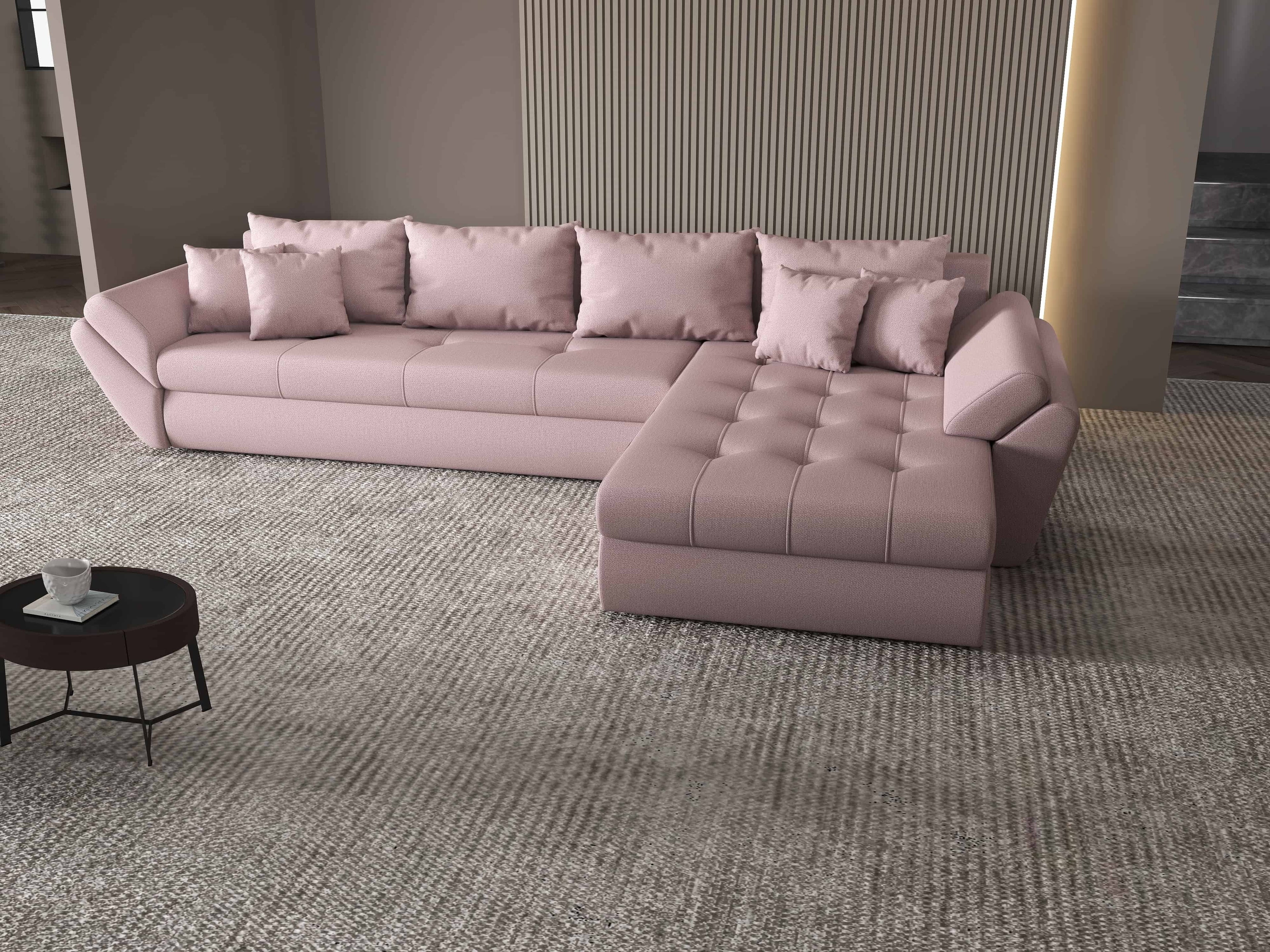 Colțar extensibil dumonde cu ladă de depozitare si sezut confortabil din spuma high-density, Loana XL Enjoy Flamingo II 335x185 cm