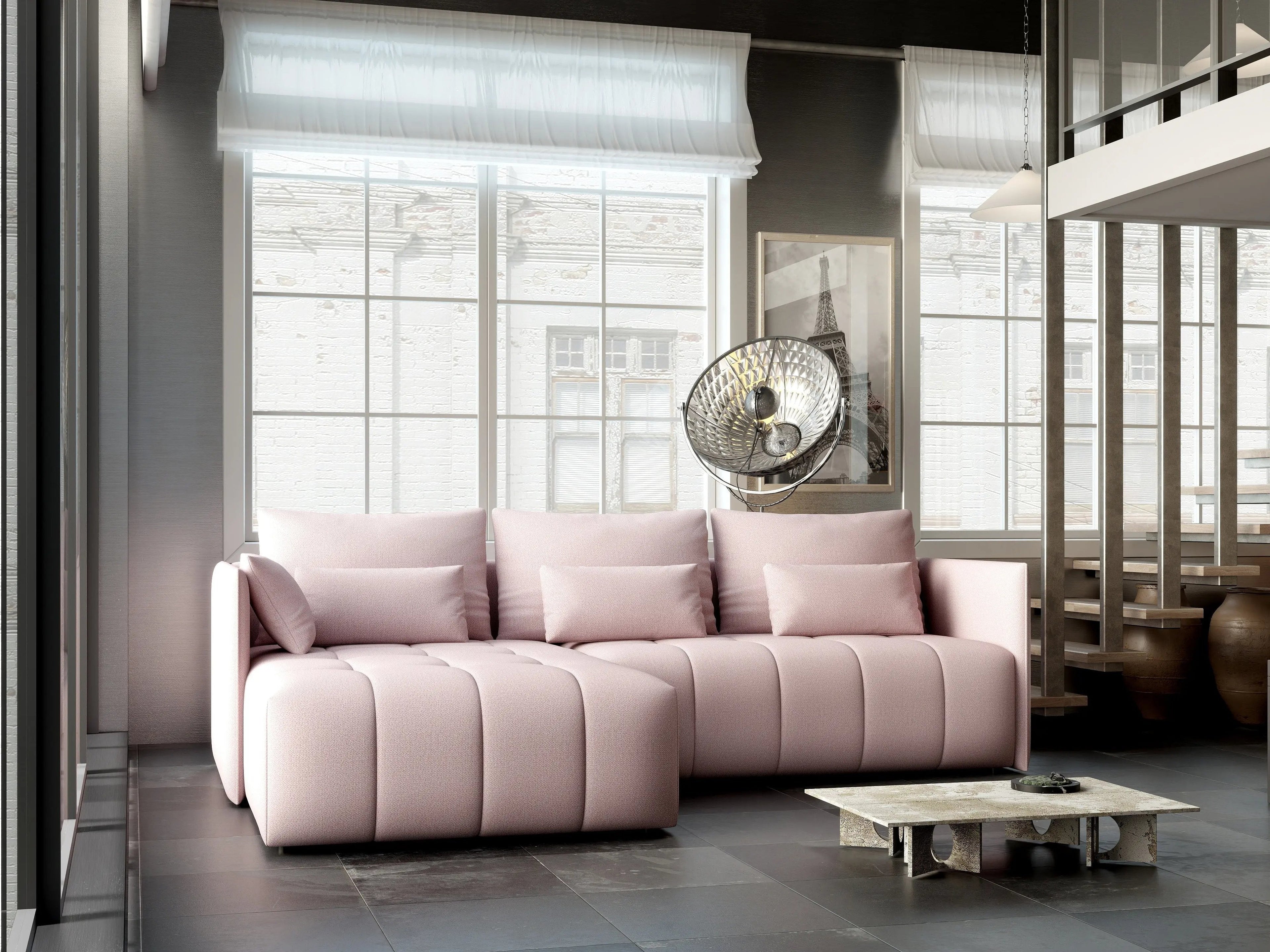 Colțar extensibil dumonde cu ladă de depozitare si sezut confortabil din spuma high-density, Malta Enjoy Flamingo 235x185 cm