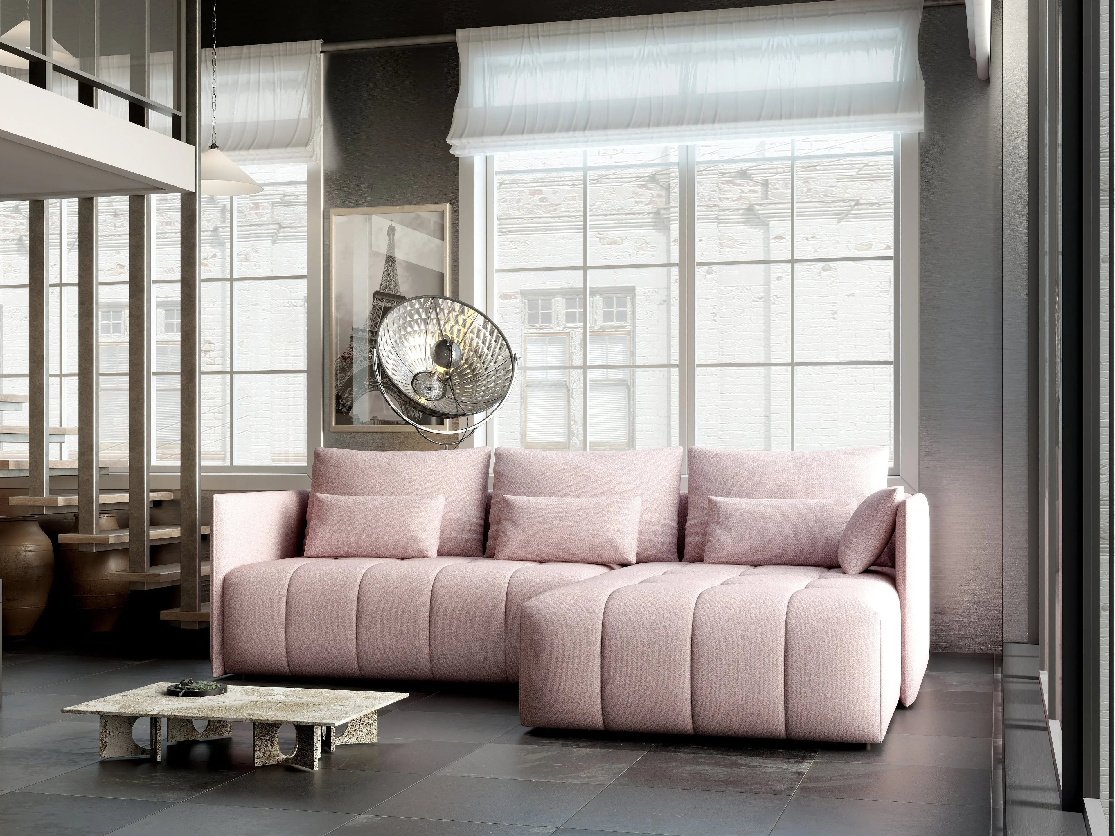 Colțar extensibil dumonde cu ladă de depozitare si sezut confortabil din spuma high-density, Malta Enjoy Flamingo II 235x185 cm