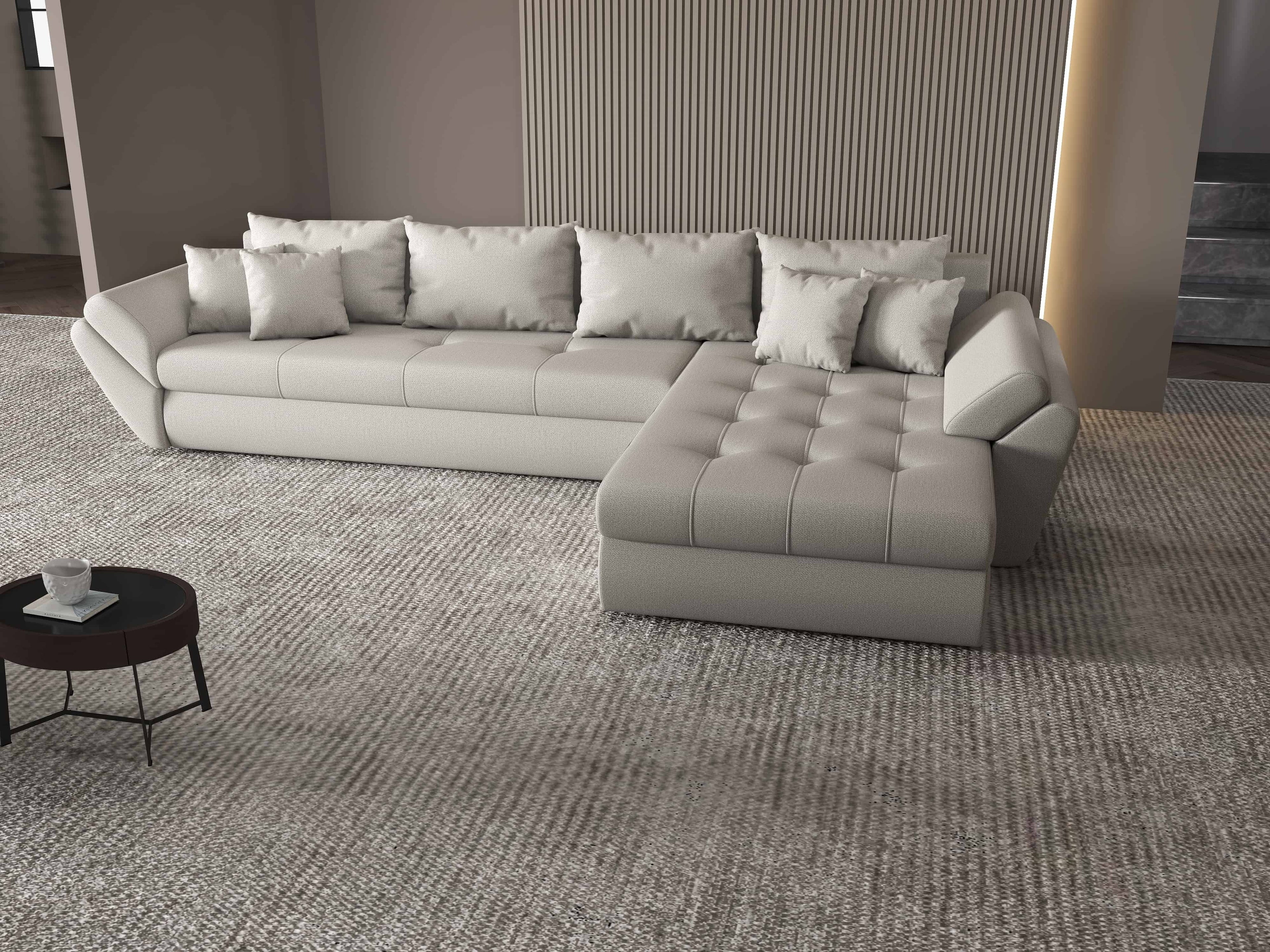 Colțar extensibil dumonde cu ladă de depozitare si sezut confortabil din spuma high-density, Loana XL Enjoy Beige II 335x185 cm