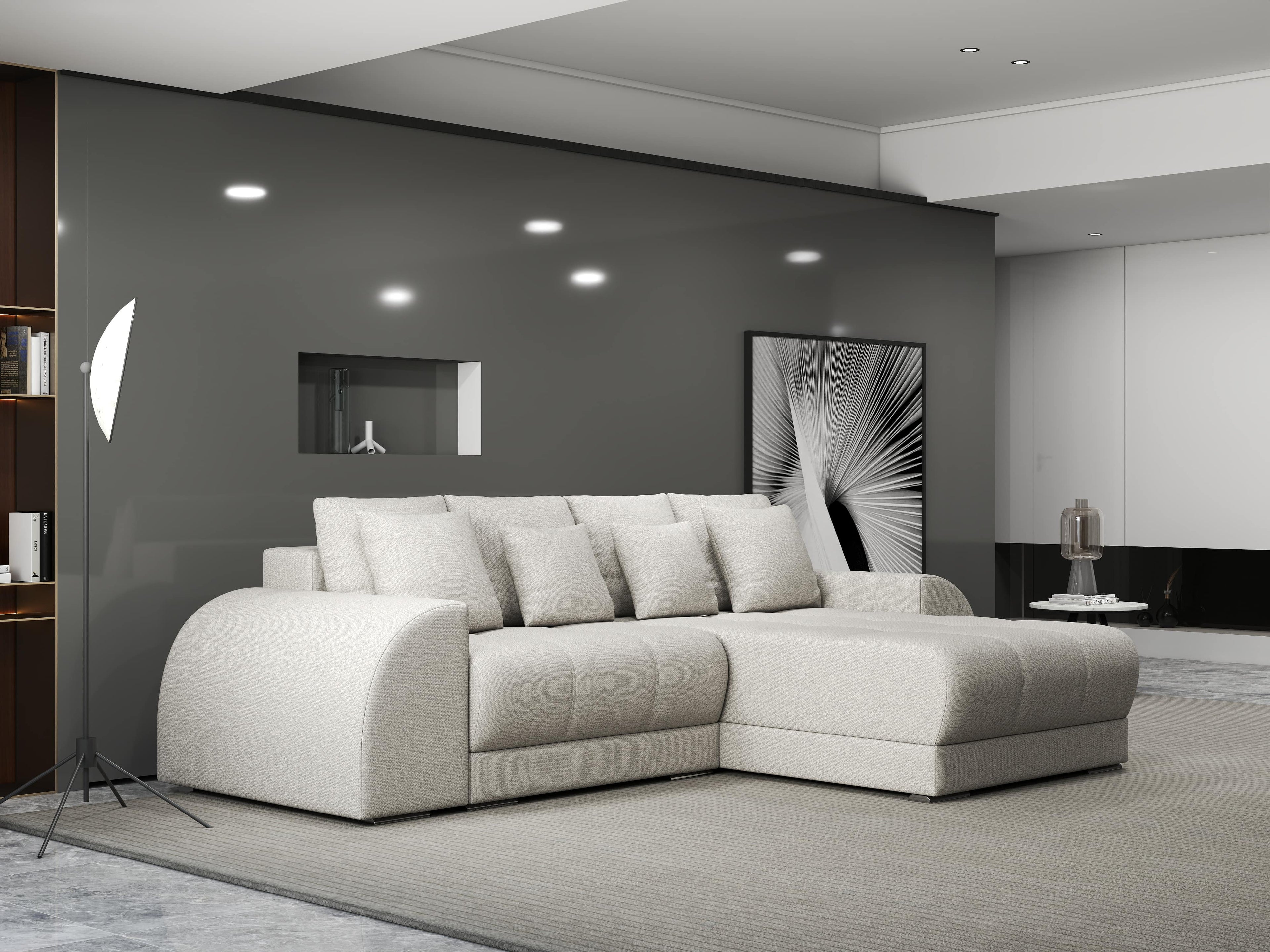 Colțar extensibil dumonde cu ladă de depozitare si sezut confortabil din spuma high-density, Verona Enjoy Bej II 290x185 cm