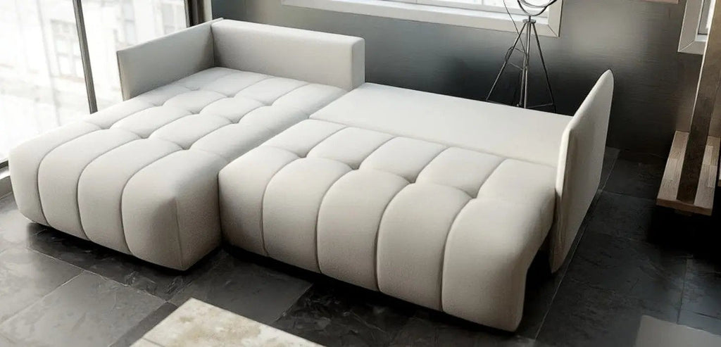 Colțar extensibil dumonde cu ladă de depozitare si sezut confortabil din spuma high-density, Malta Enjoy Beige 235x185 cm