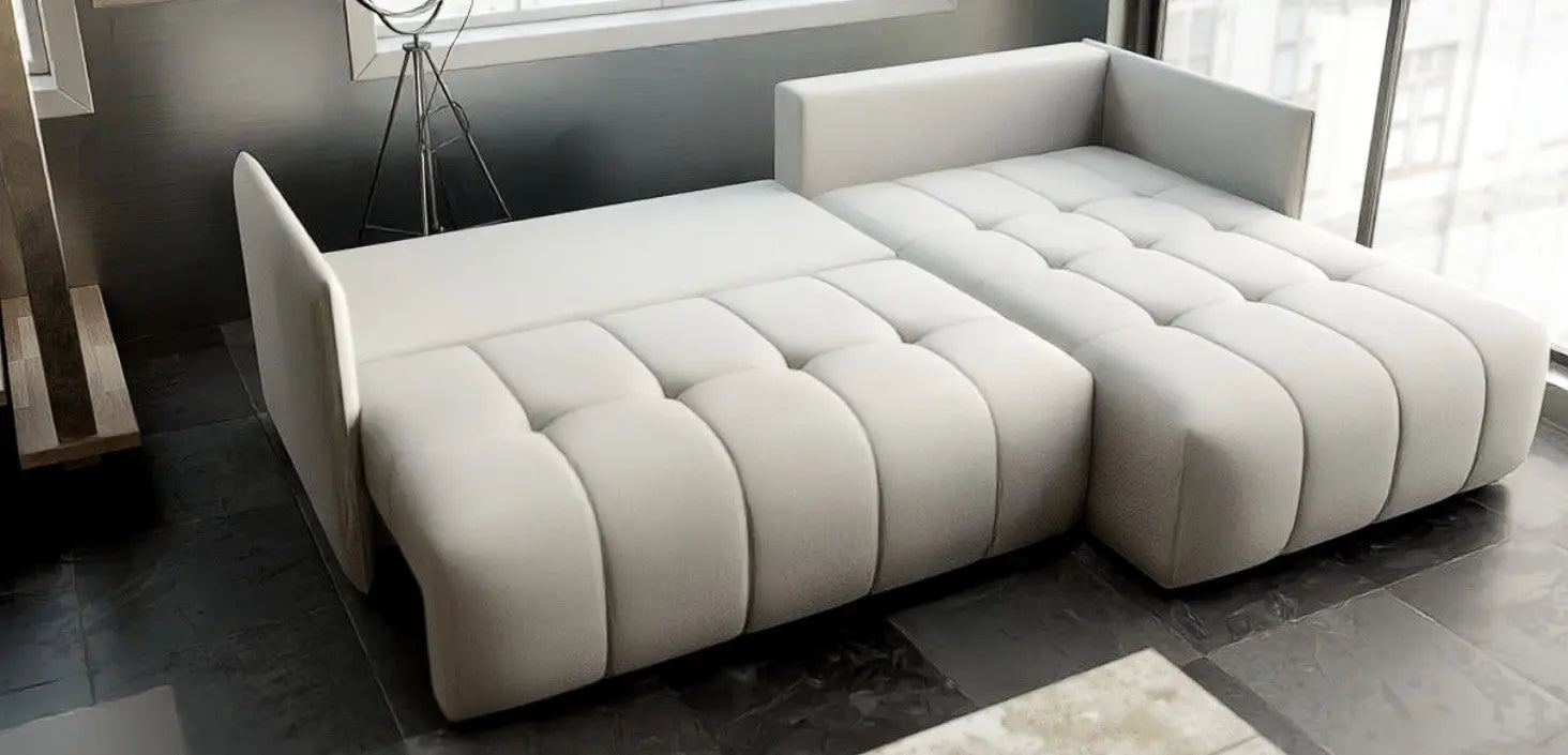 Colțar extensibil dumonde cu ladă de depozitare si sezut confortabil din spuma high-density, Malta Enjoy Beige II 235x185 cm