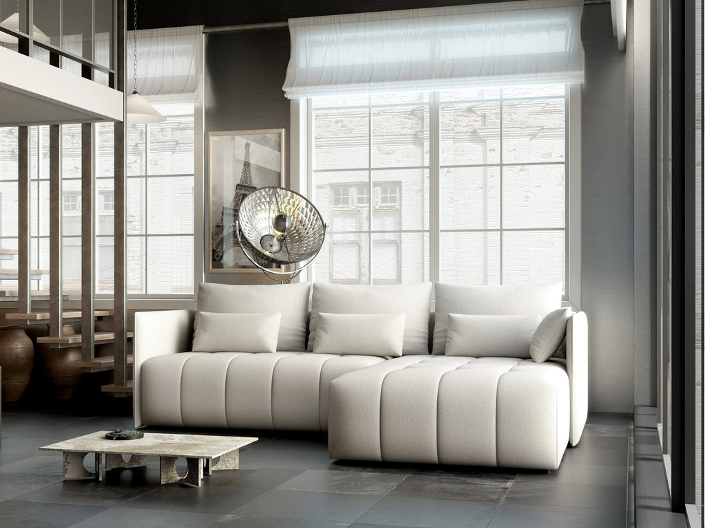 Colțar extensibil dumonde cu ladă de depozitare si sezut confortabil din spuma high-density, Malta Enjoy Beige II 235x185 cm