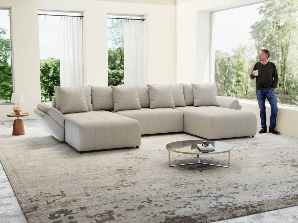 Colțar extensibil dumonde cu ladă de depozitare si sezut confortabil din spuma high-density, Berlin U Enjoy Bej 380x180 cm