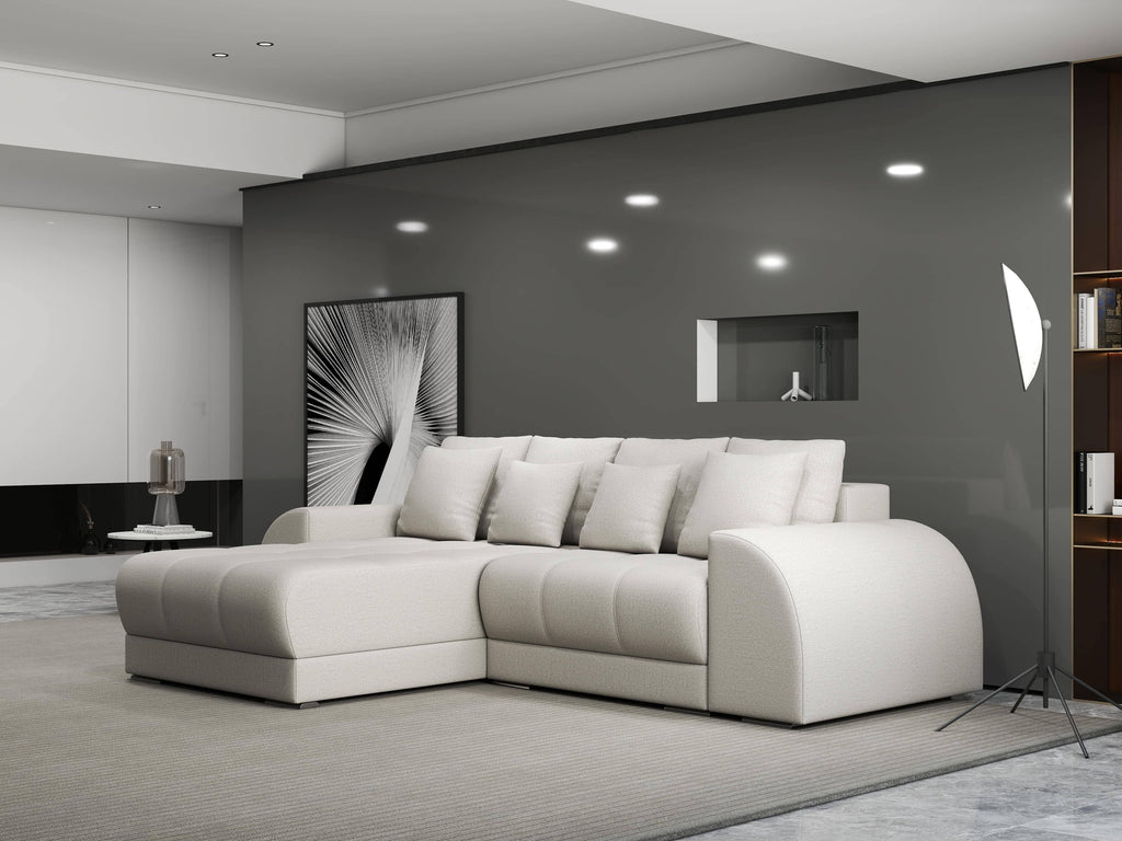 Colțar extensibil dumonde cu ladă de depozitare si sezut confortabil din spuma high-density, Verona Enjoy Bej 290x185 cm