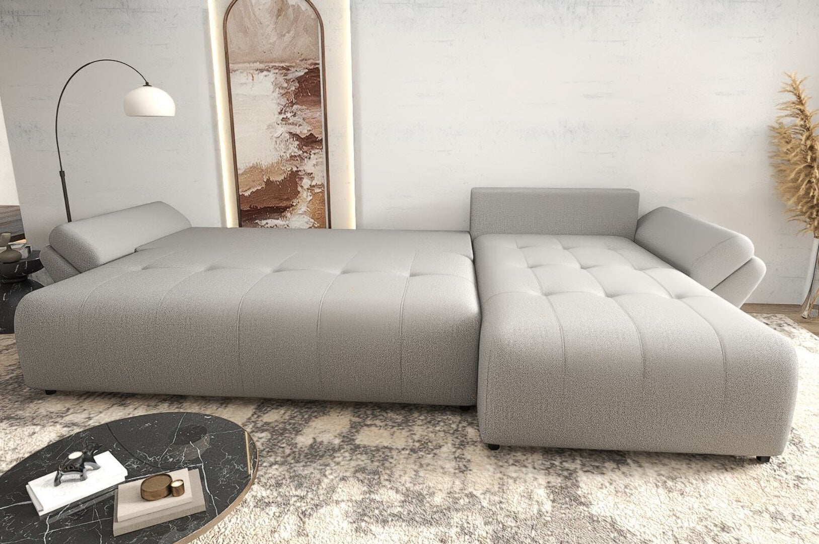 Colțar extensibil dumonde cu ladă de depozitare si sezut confortabil din spuma high-density, Berlin XL Enjoy Grey 350x185 cm II