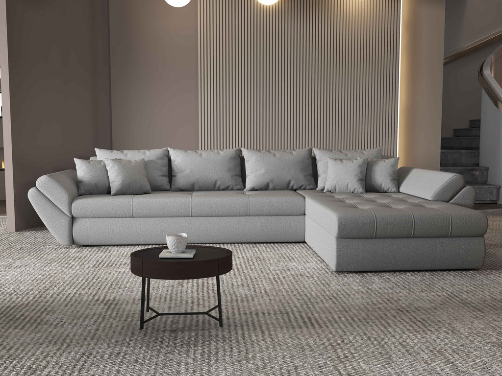 Colțar extensibil dumonde cu ladă de depozitare si sezut confortabil din spuma high-density, Loana XL Enjoy Gri II 335x185 cm