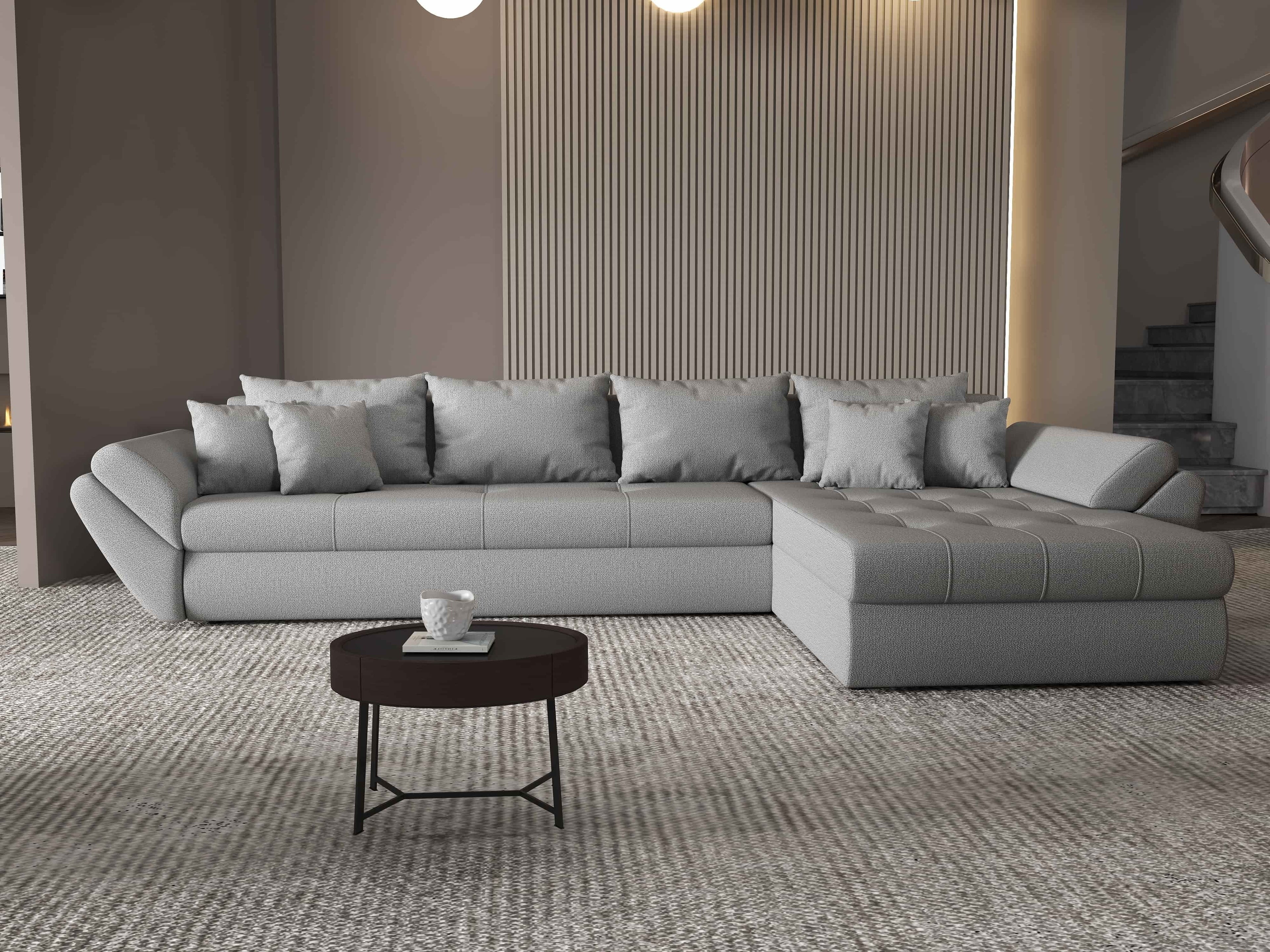 Colțar extensibil dumonde cu ladă de depozitare si sezut confortabil din spuma high-density, Loana XL Enjoy Gri II 335x185 cm