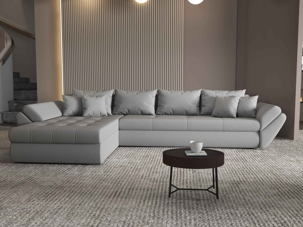 Colțar extensibil dumonde cu ladă de depozitare si sezut confortabil din spuma high-density, Loana XL Enjoy Gri 335x185 cm