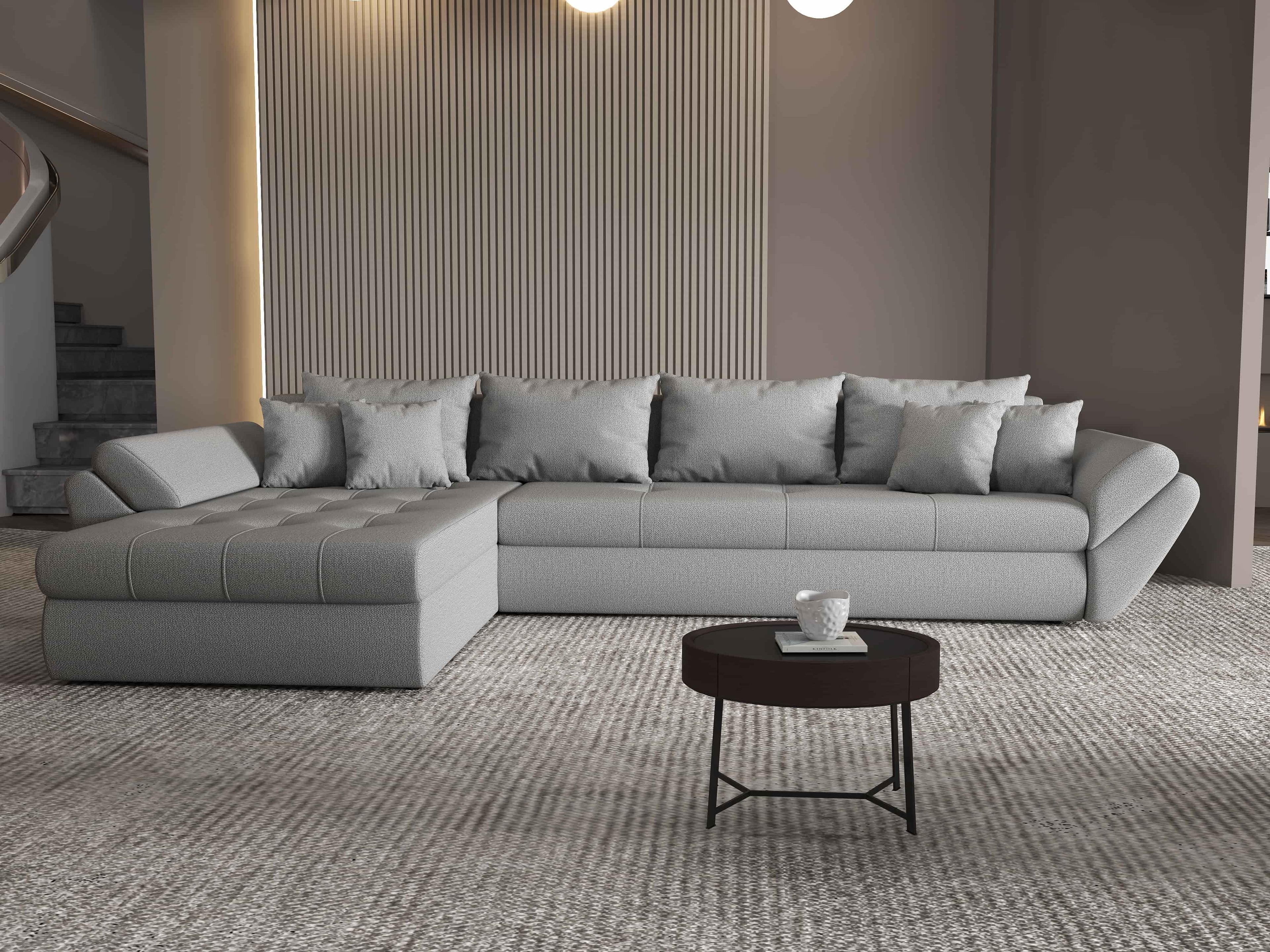 Colțar extensibil dumonde cu ladă de depozitare si sezut confortabil din spuma high-density, Loana XL Enjoy Gri 335x185 cm