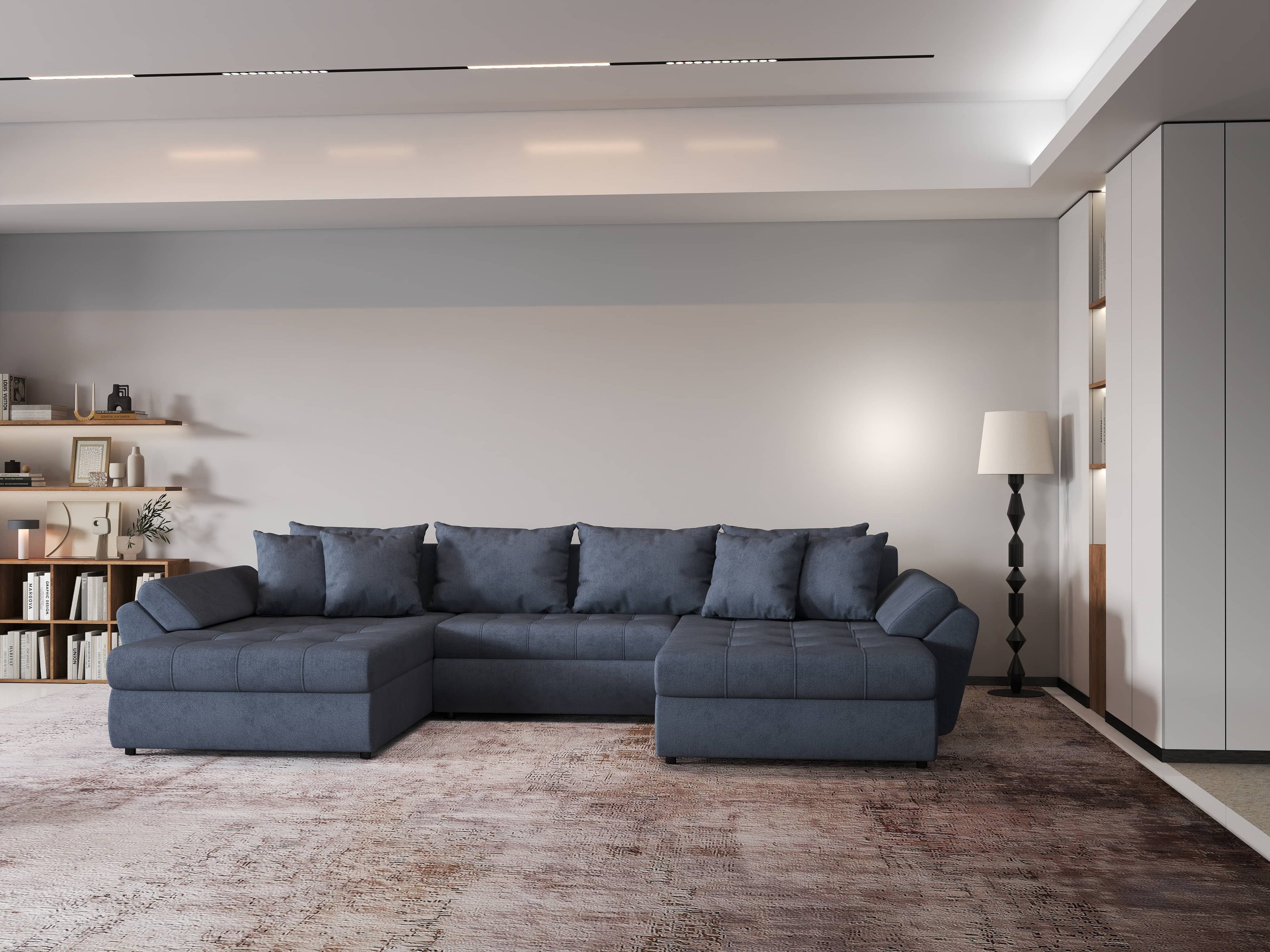 Colțar extensibil dumonde cu ladă de depozitare si sezut confortabil din spuma high-density, Loana U Enjoy Antracit 355x185 cm