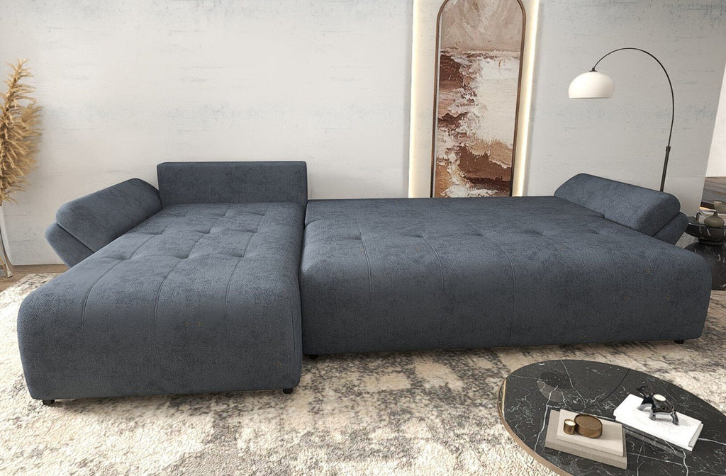 Colțar extensibil dumonde cu ladă de depozitare si sezut confortabil din spuma high-density, Berlin XL Enjoy Antracit 350x185 cm