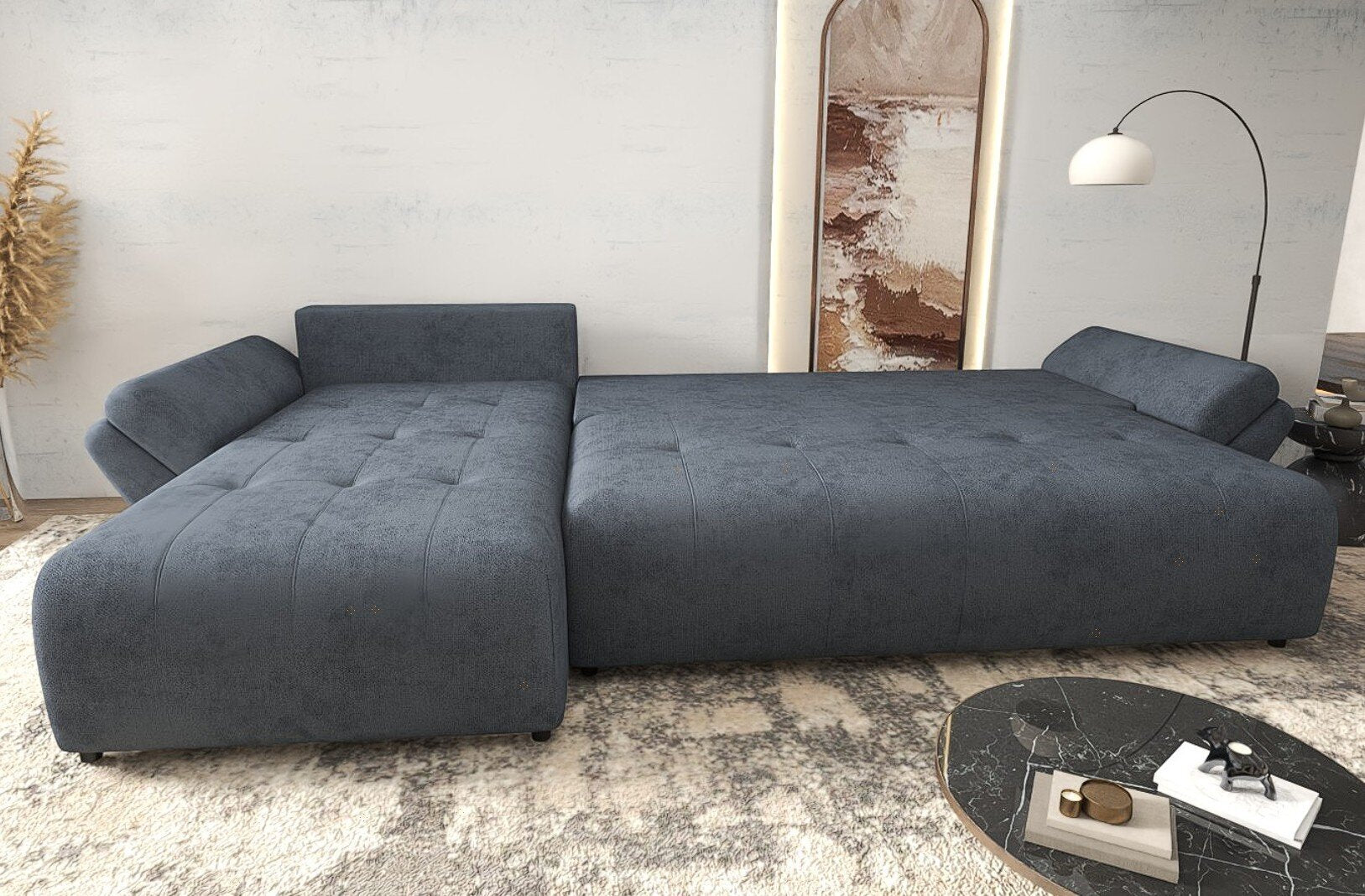 Colțar extensibil dumonde cu ladă de depozitare si sezut confortabil din spuma high-density, Berlin XL Enjoy Antracit 350x185 cm