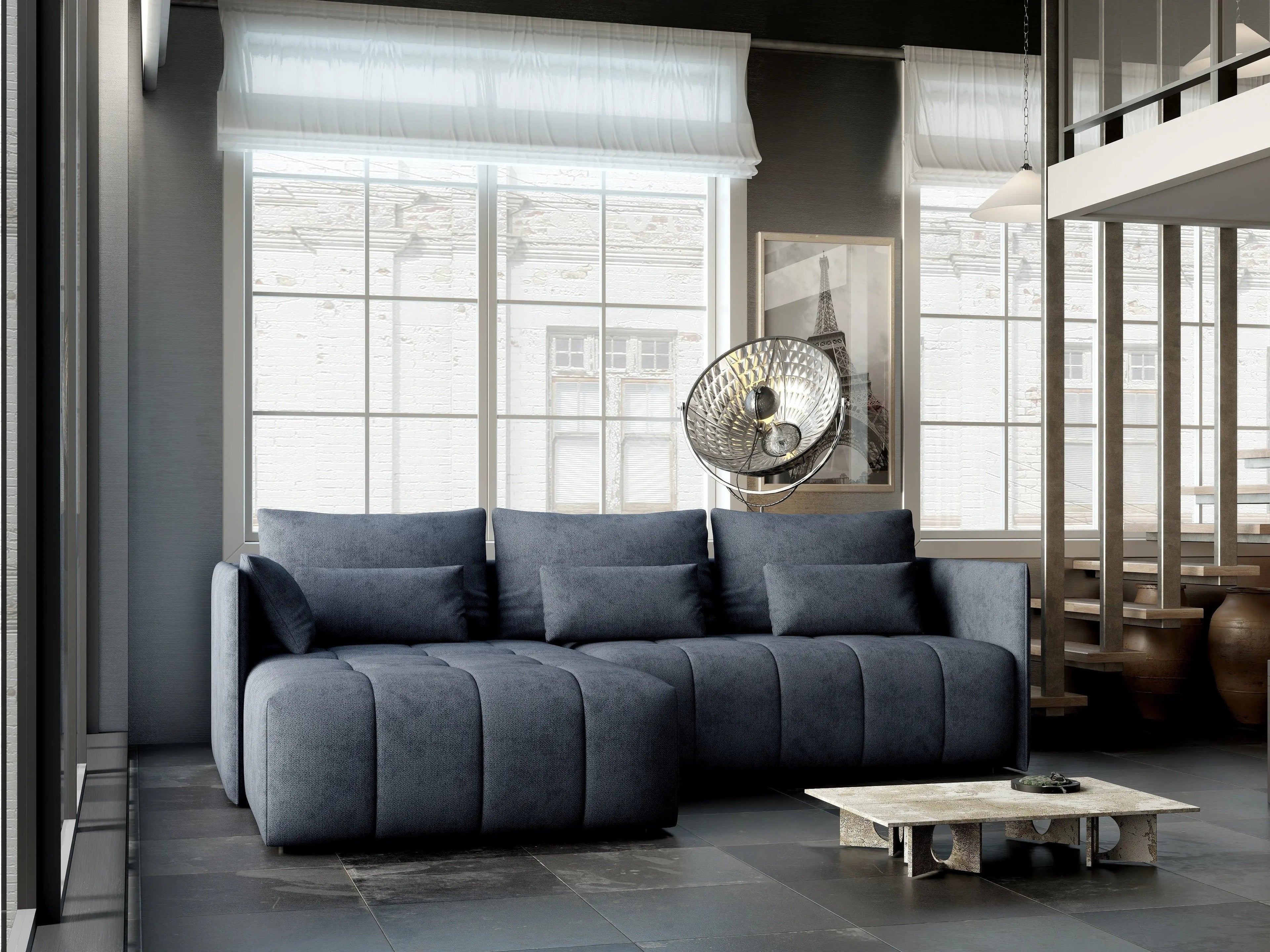 Colțar extensibil dumonde cu ladă de depozitare si sezut confortabil din spuma high-density, Malta Enjoy Antracit 235x185 cm